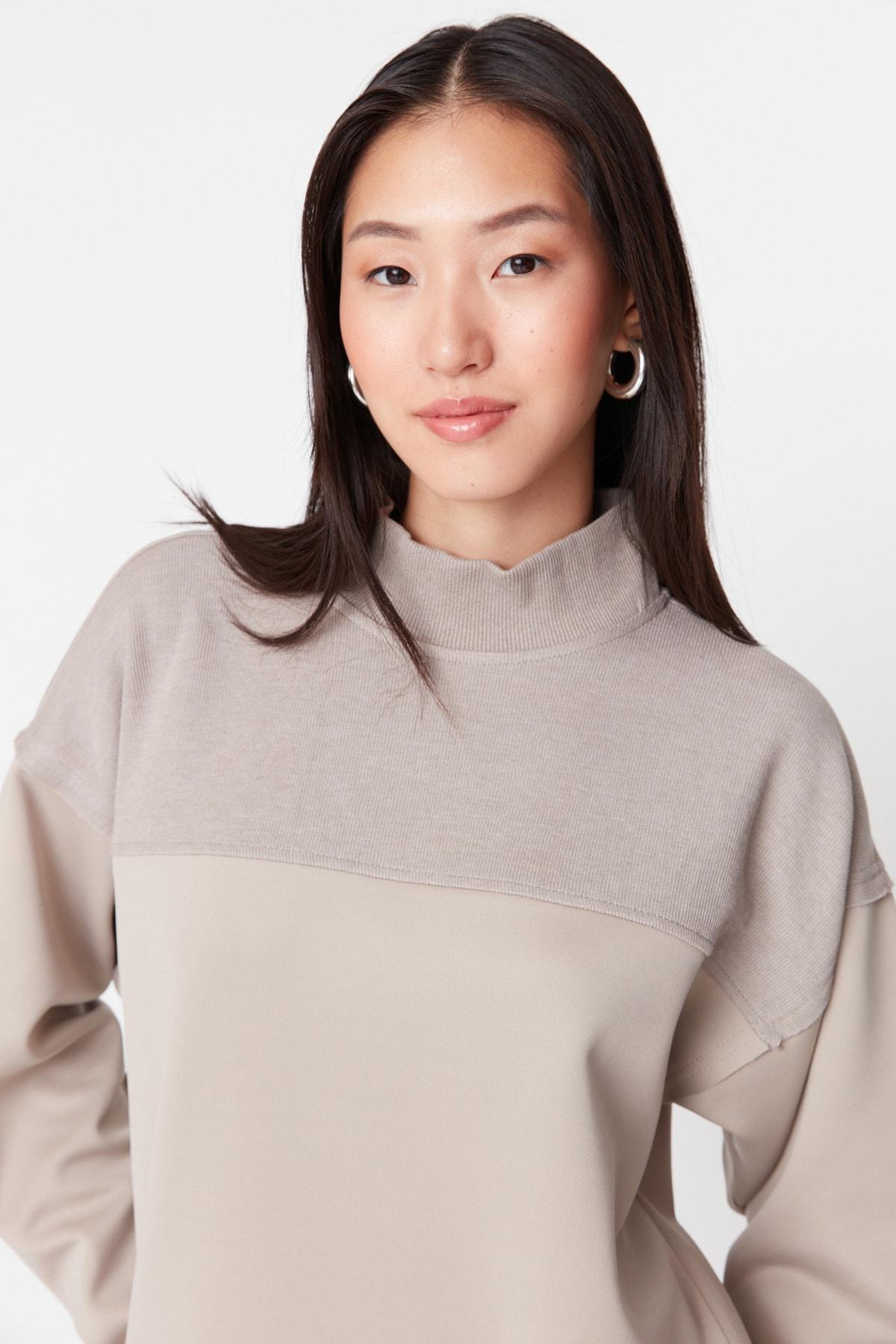 Brown Standing Collar Tunic, Brown, large image number 1