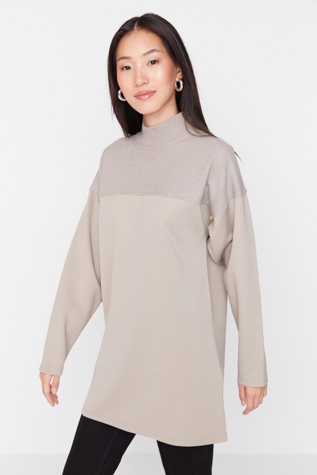 Brown Standing Collar Tunic, Brown, large image number 2