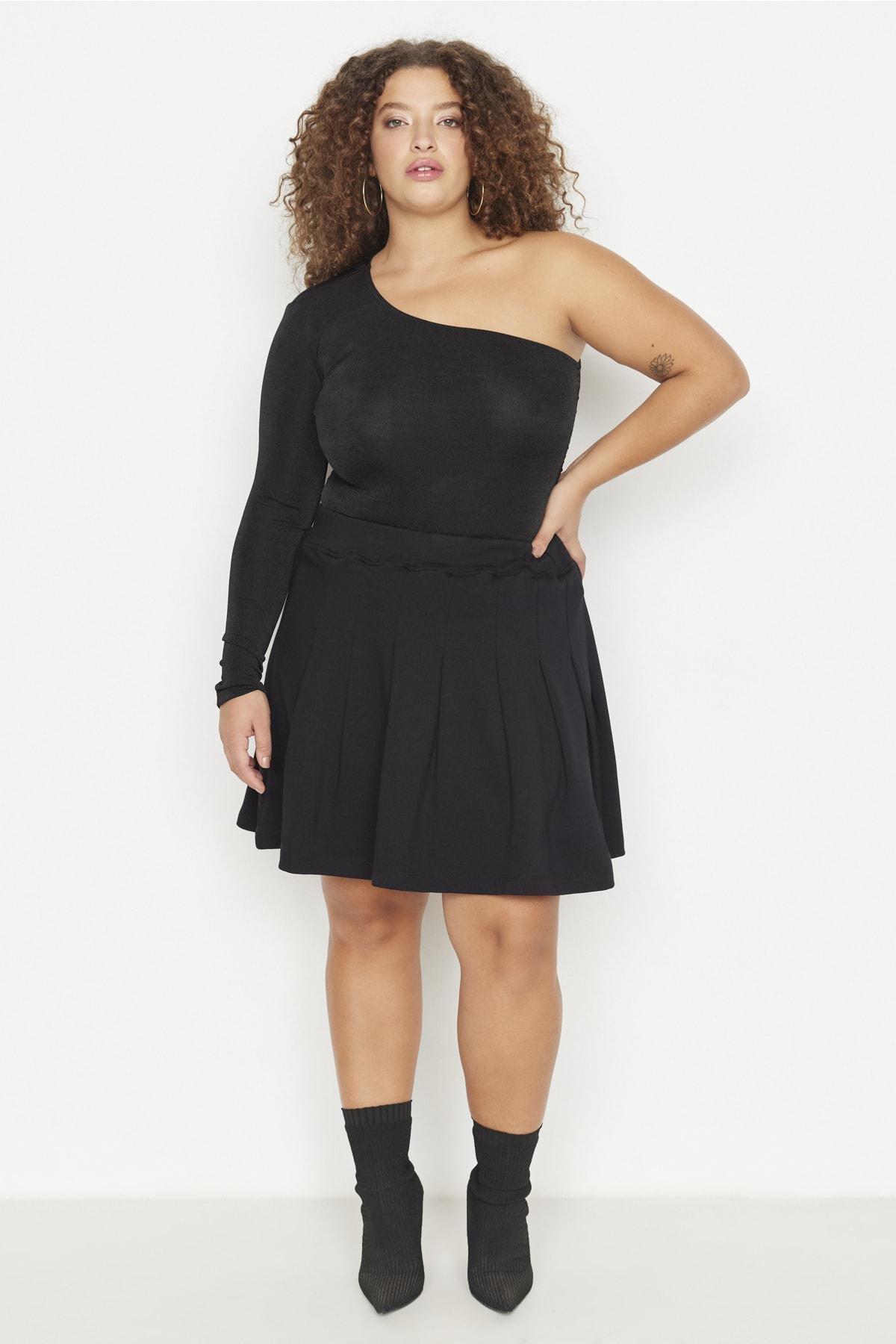 Black Mini Plus Size Skirt, , large image number 0