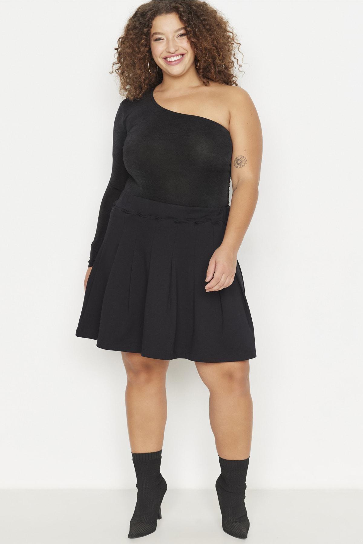 Black Mini Plus Size Skirt, , large image number 3