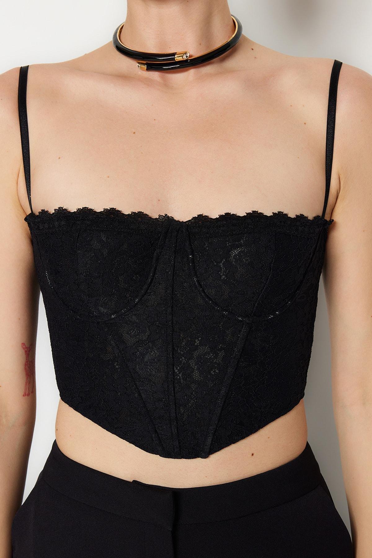 Black Lace Detail Crop Top, , large image number 3