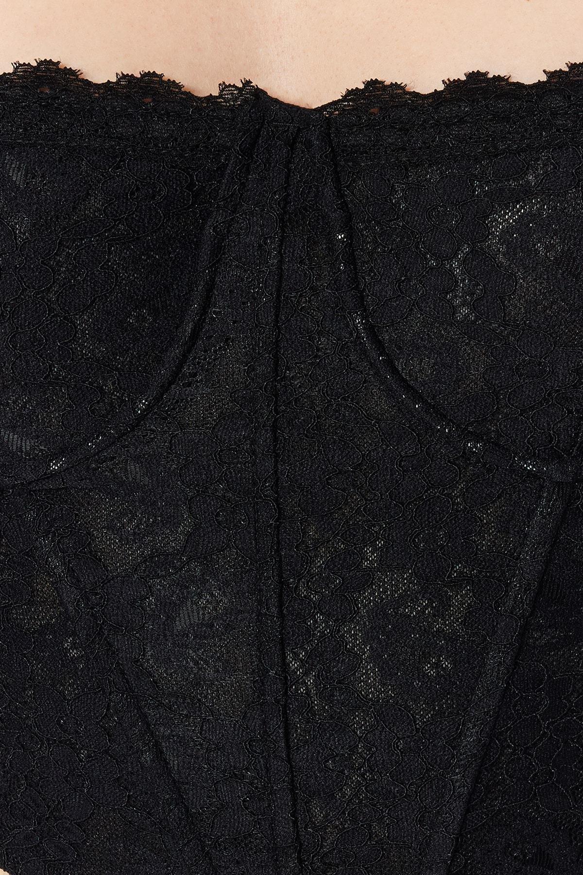 Black Lace Detail Crop Top, , large image number 4