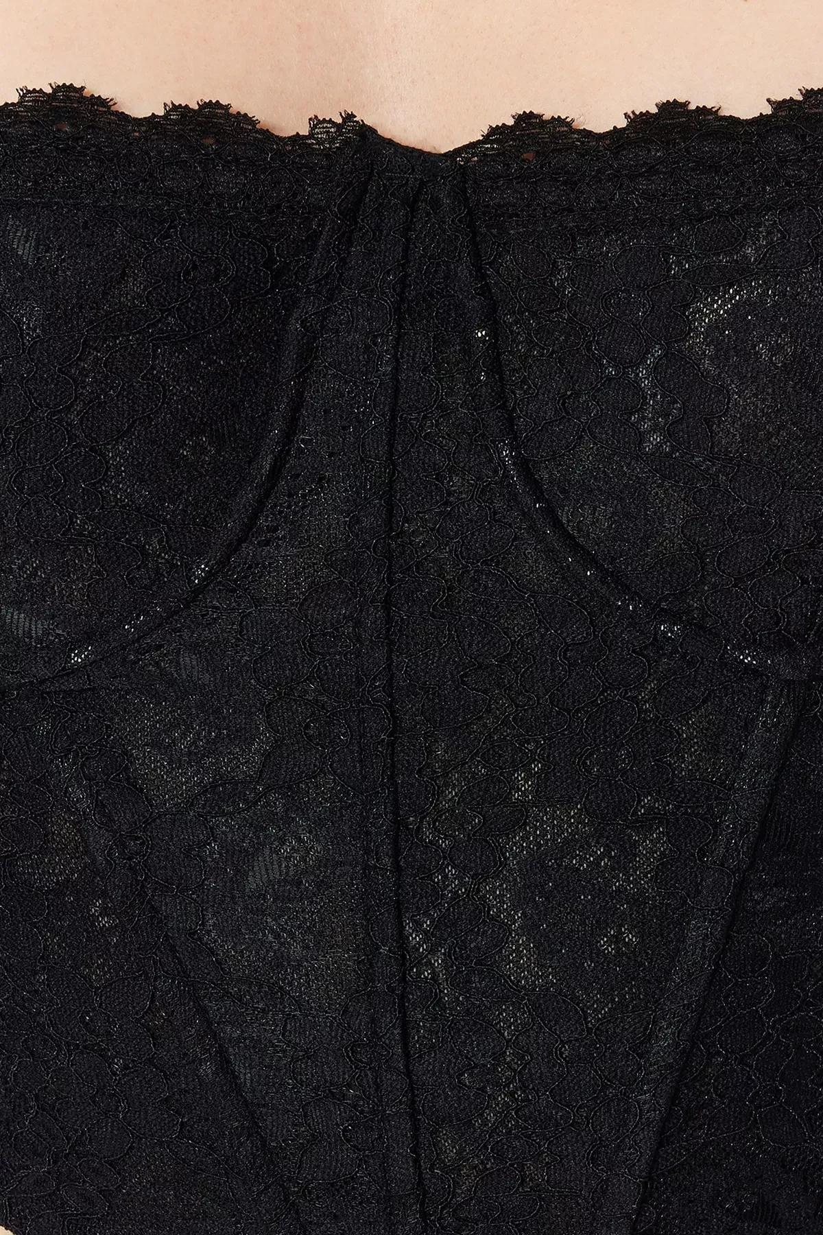 Black Lace Detail Crop Top, , large image number 4
