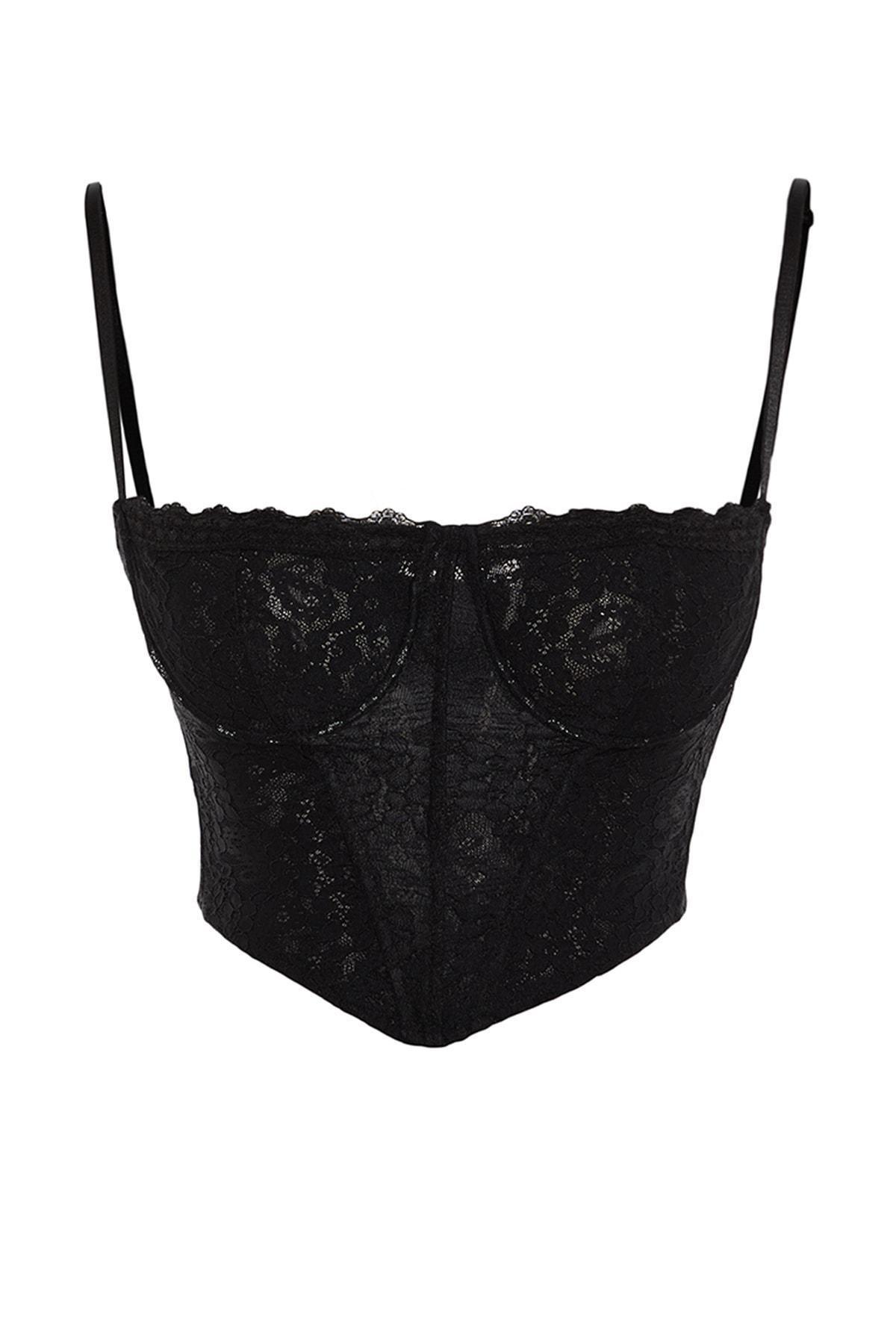 Black Lace Detail Crop Top, , large image number 5