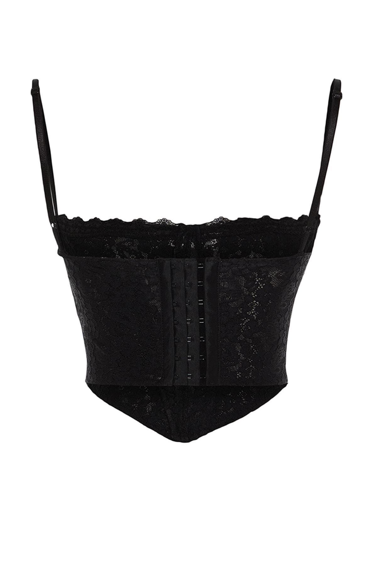 Black Lace Detail Crop Top, , large image number 7