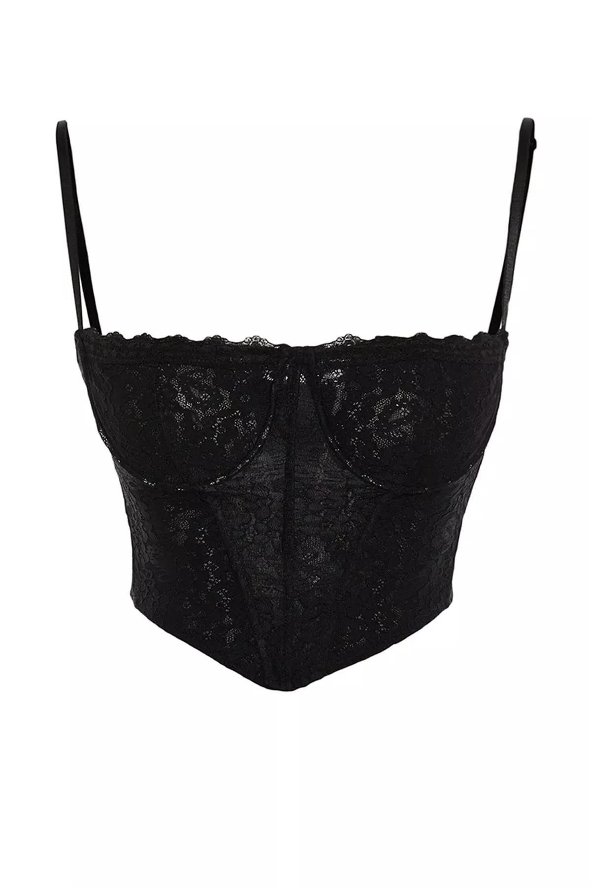 Black Lace Detail Crop Top, , large image number 7