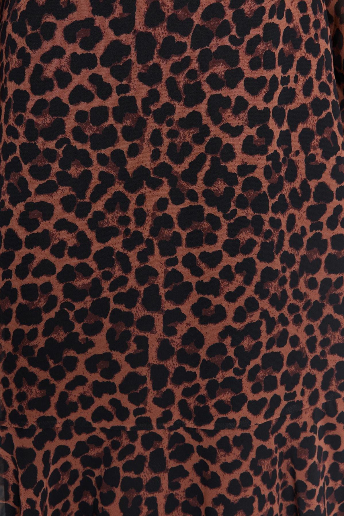 Brown Leopard Print Lined Chiffon Midi Dress, , large image number 7