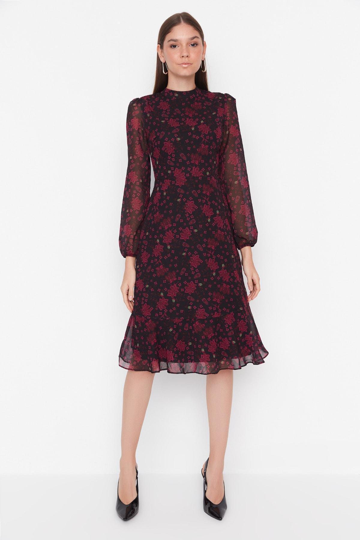 فستان متوسط الطول بقصة على شكل حرف A، وردي, Pink, large image number 4