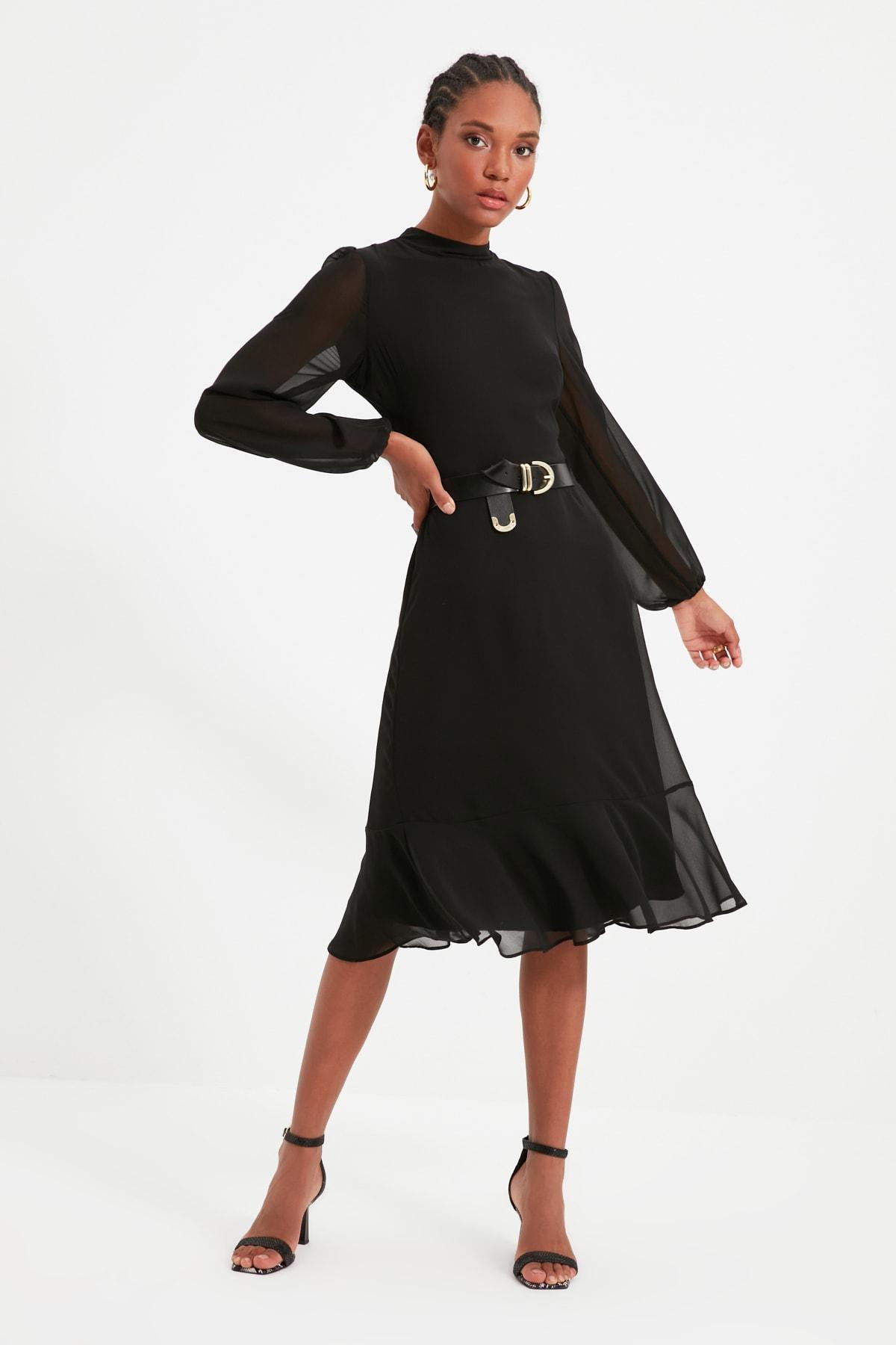 Black A Line Midi Dress, , large image number 0