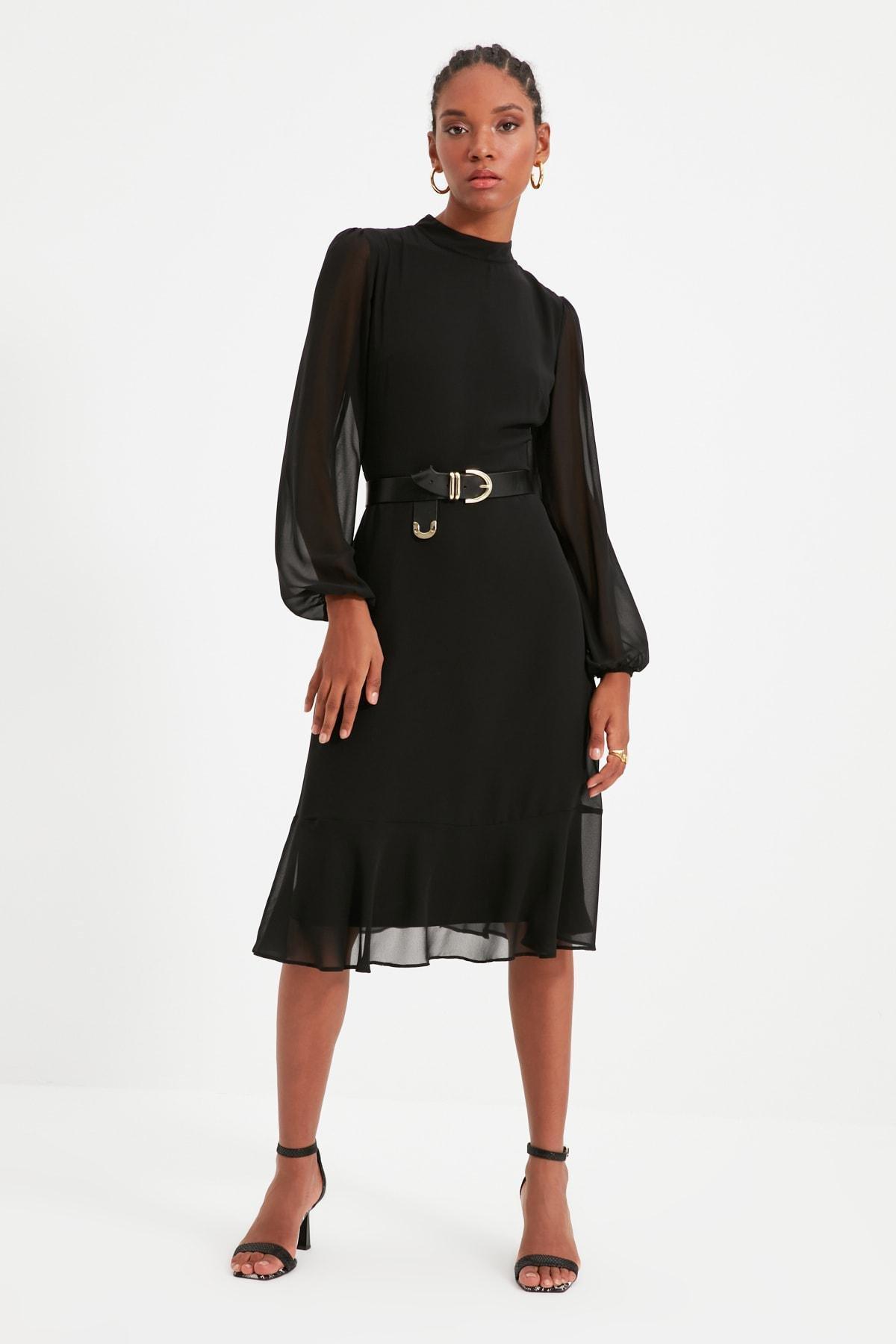 Black A Line Midi Dress, , large image number 1