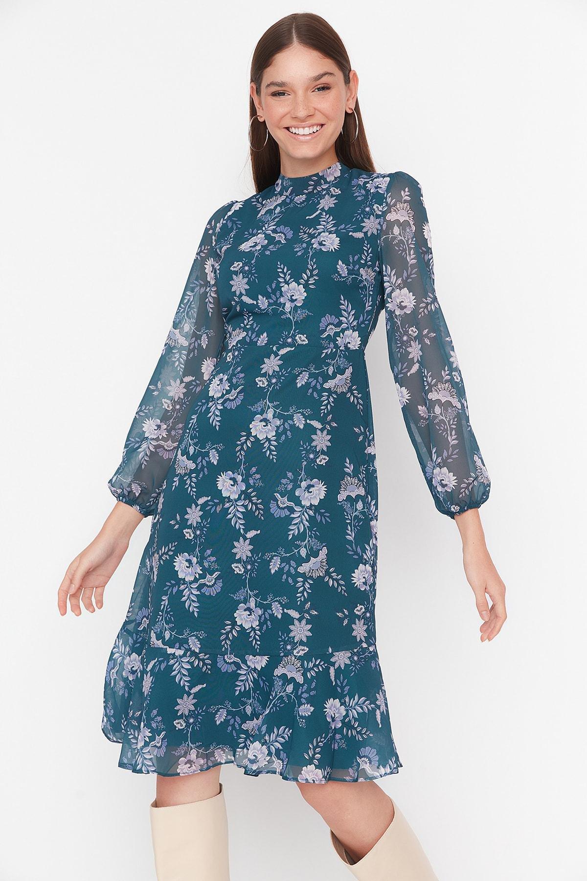 Green Collared Lined Woven Dress, , large image number 0