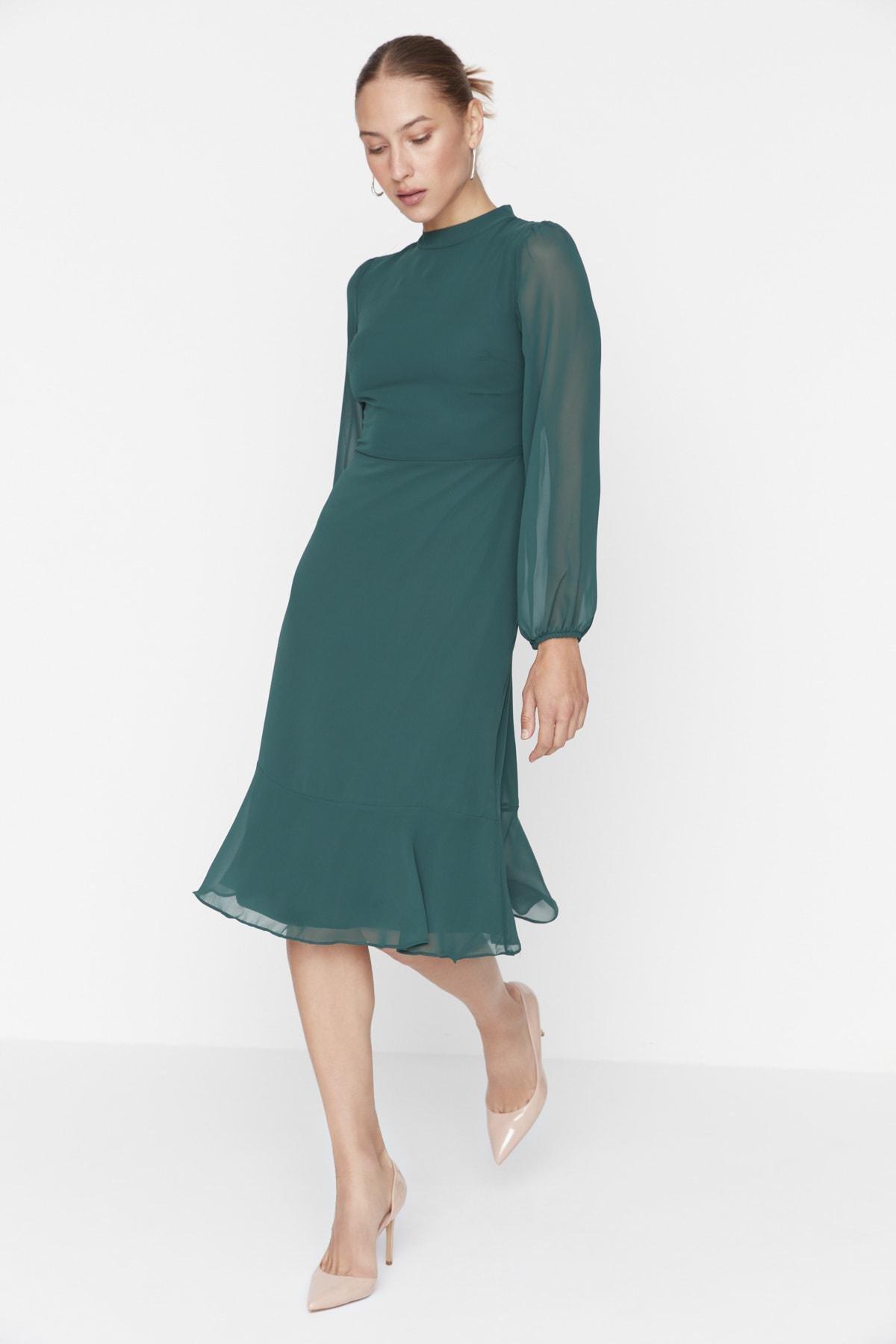 Green Collared Lined Woven Dress, , large image number 1