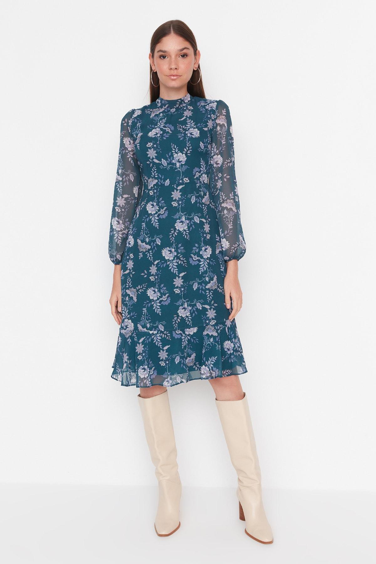 Green Collared Lined Woven Dress, , large image number 2