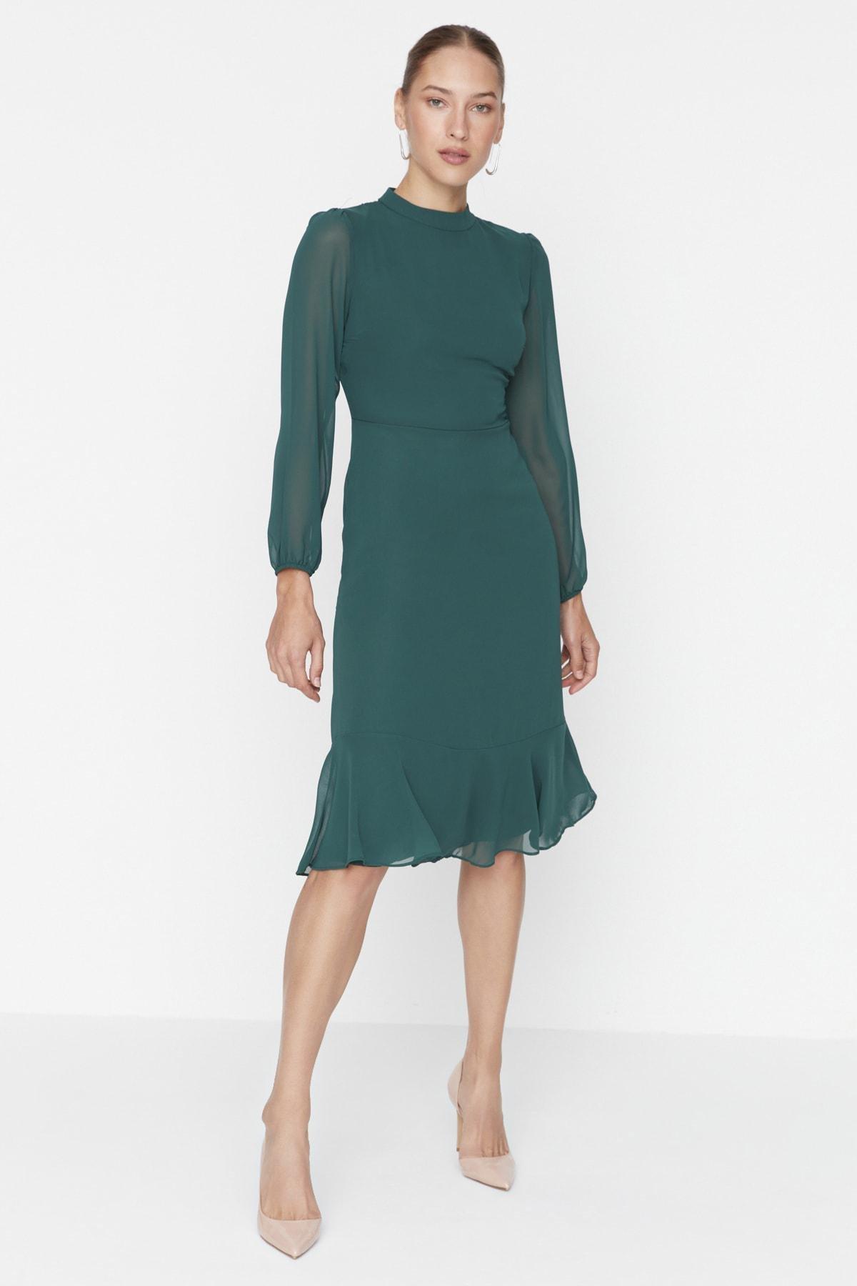 Green Collared Lined Woven Dress, , large image number 3