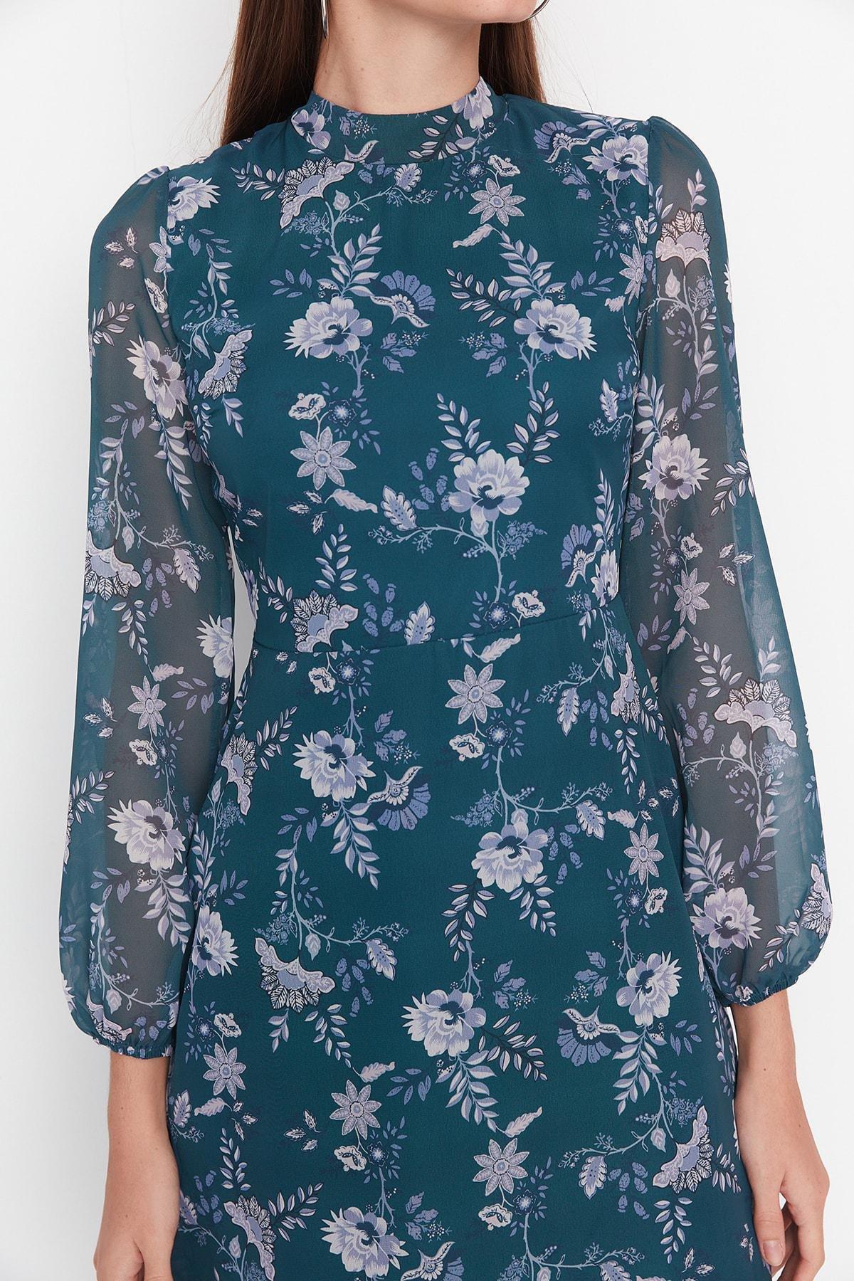 Green Collared Lined Woven Dress, , large image number 4