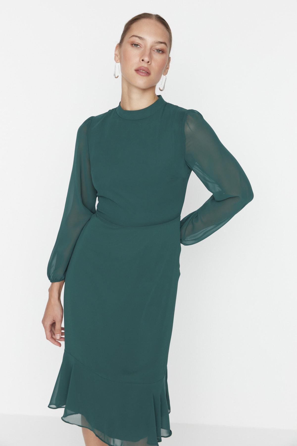 Green Collared Lined Woven Dress, , large image number 5