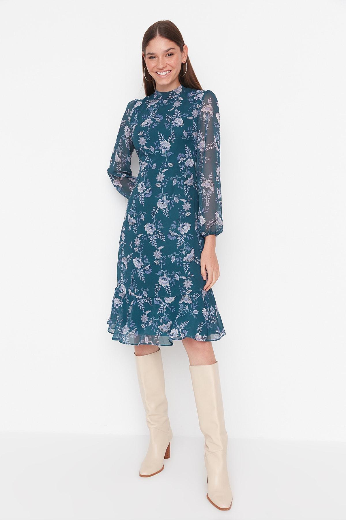 Green Collared Lined Woven Dress, , large image number 6