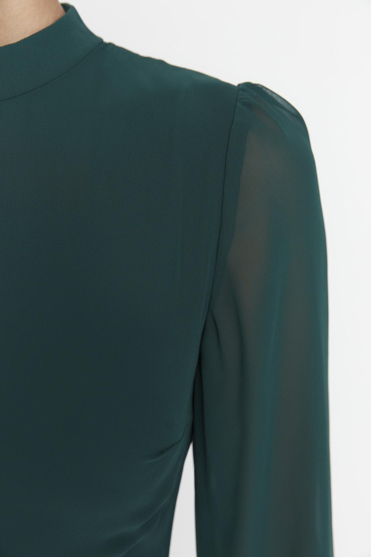 Green Collared Lined Woven Dress, , large image number 7