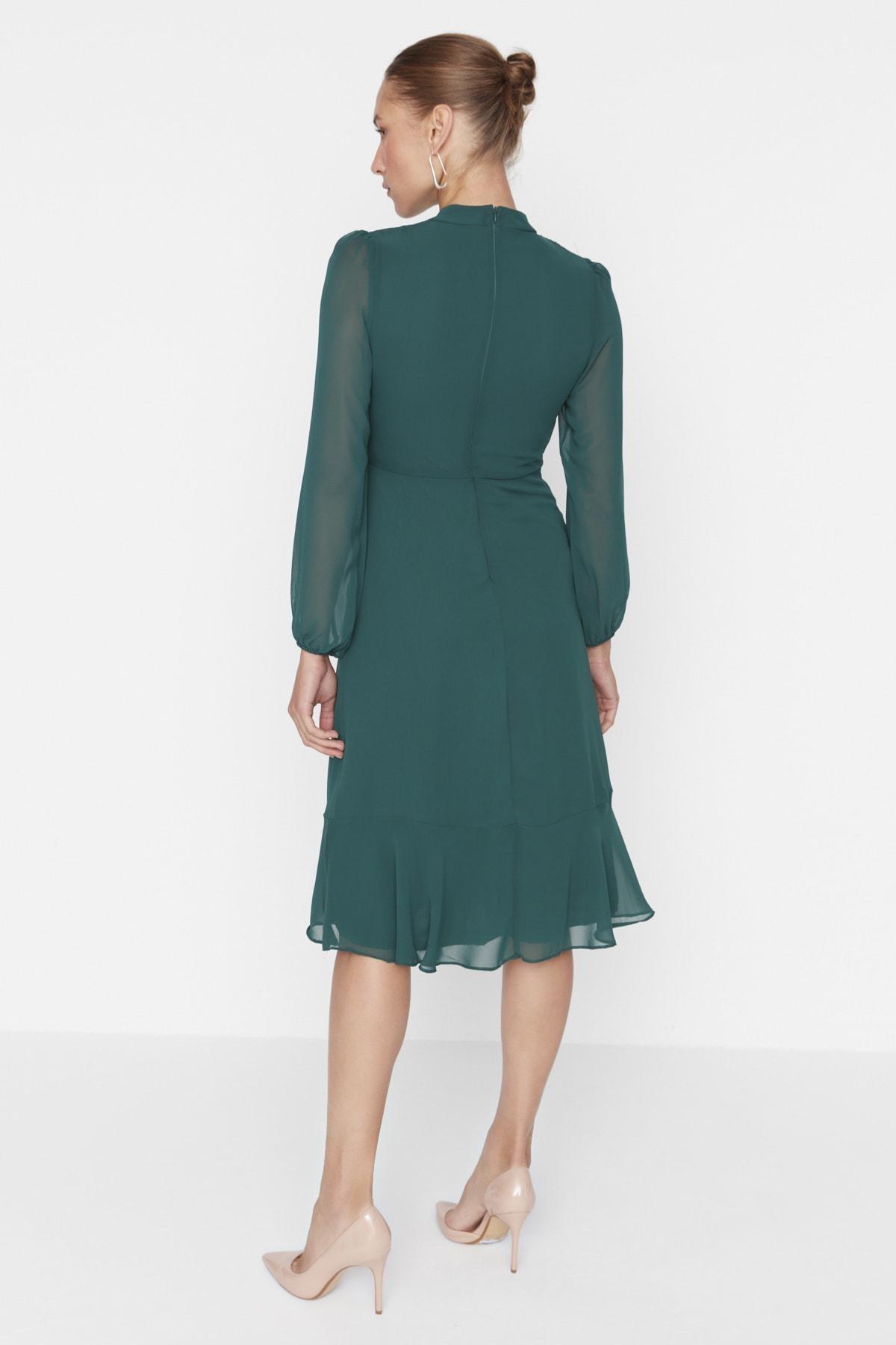 Green Collared Lined Woven Dress, , large image number 9