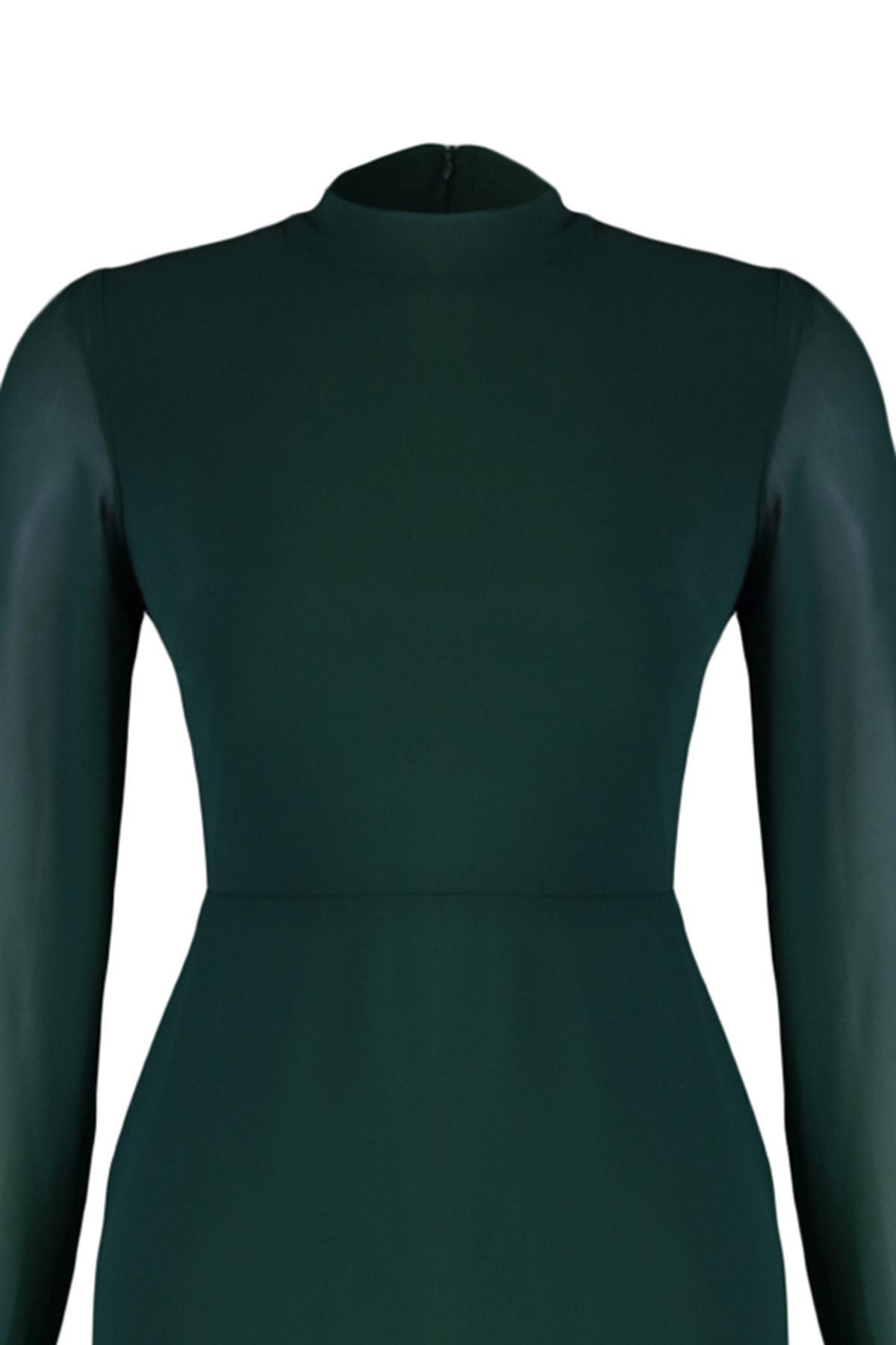 Green Collared Lined Woven Dress, , large image number 11
