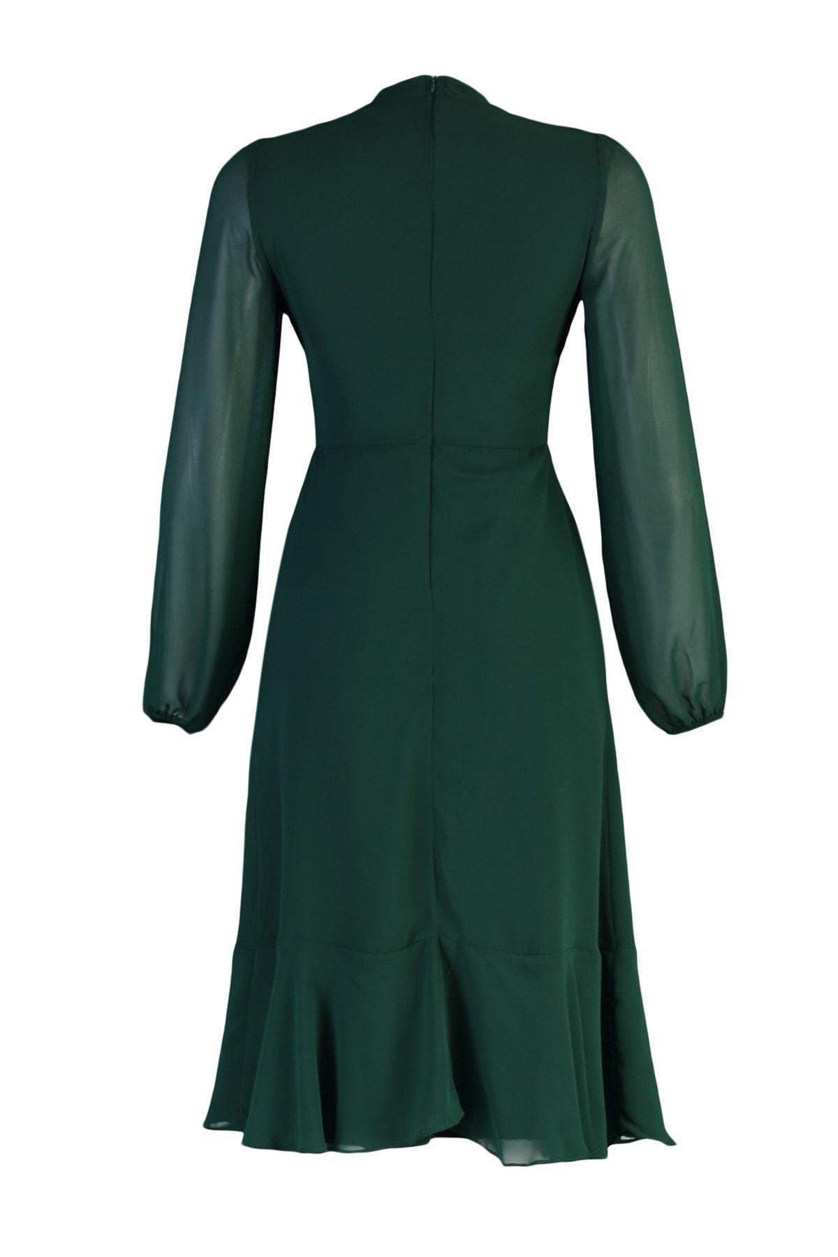 Green Collared Lined Woven Dress, , large image number 13
