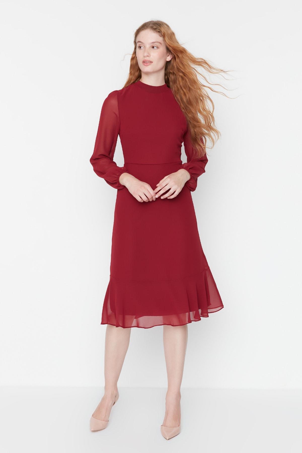 Burgundy A-Line Midi Dress, , large image number 0