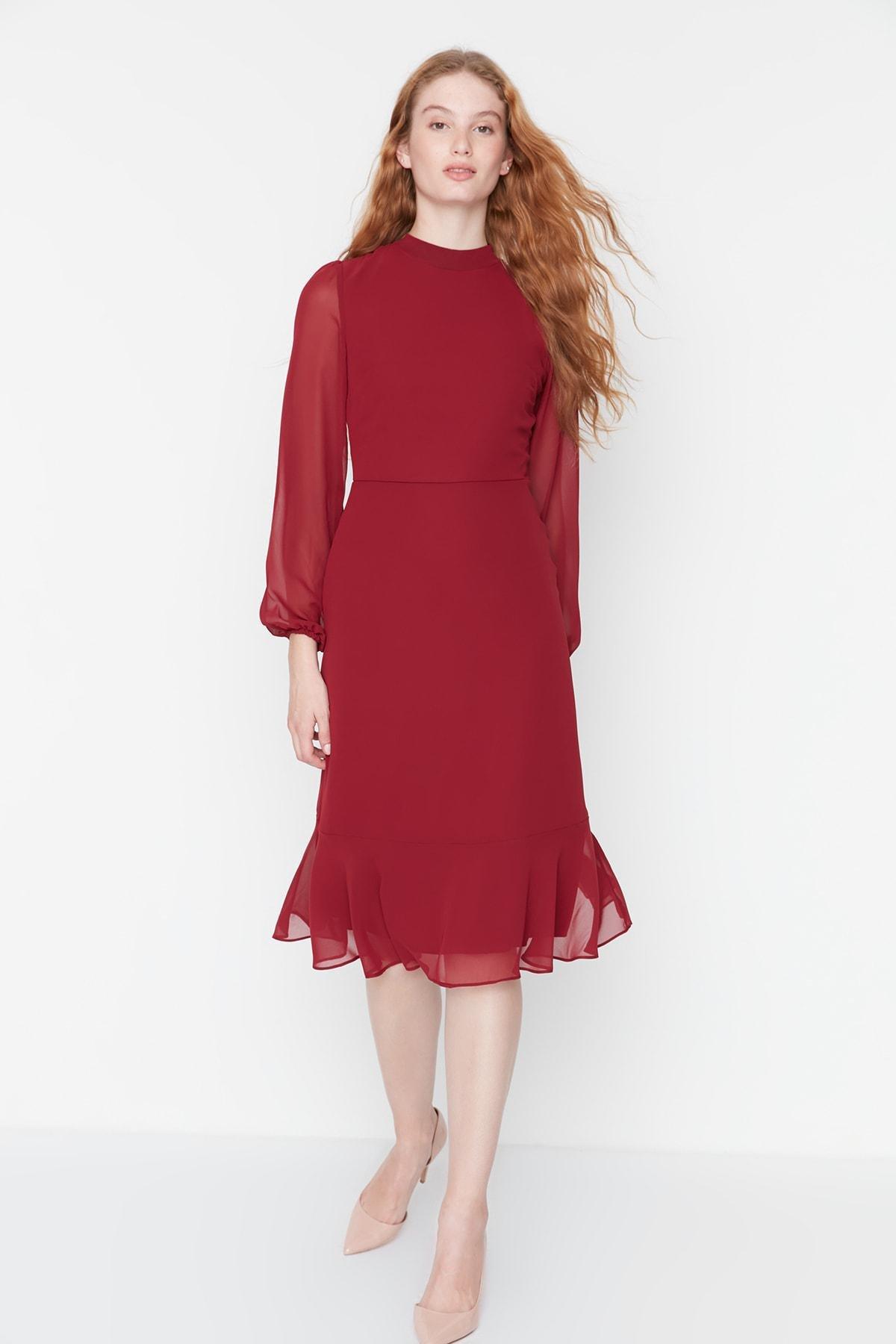 Burgundy A-Line Midi Dress, , large image number 1