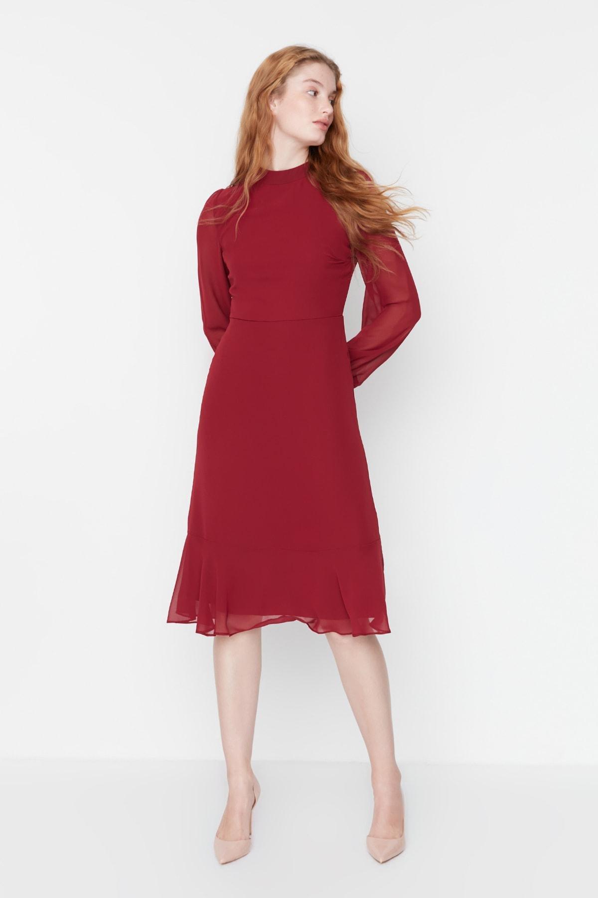 Burgundy A-Line Midi Dress, , large image number 2