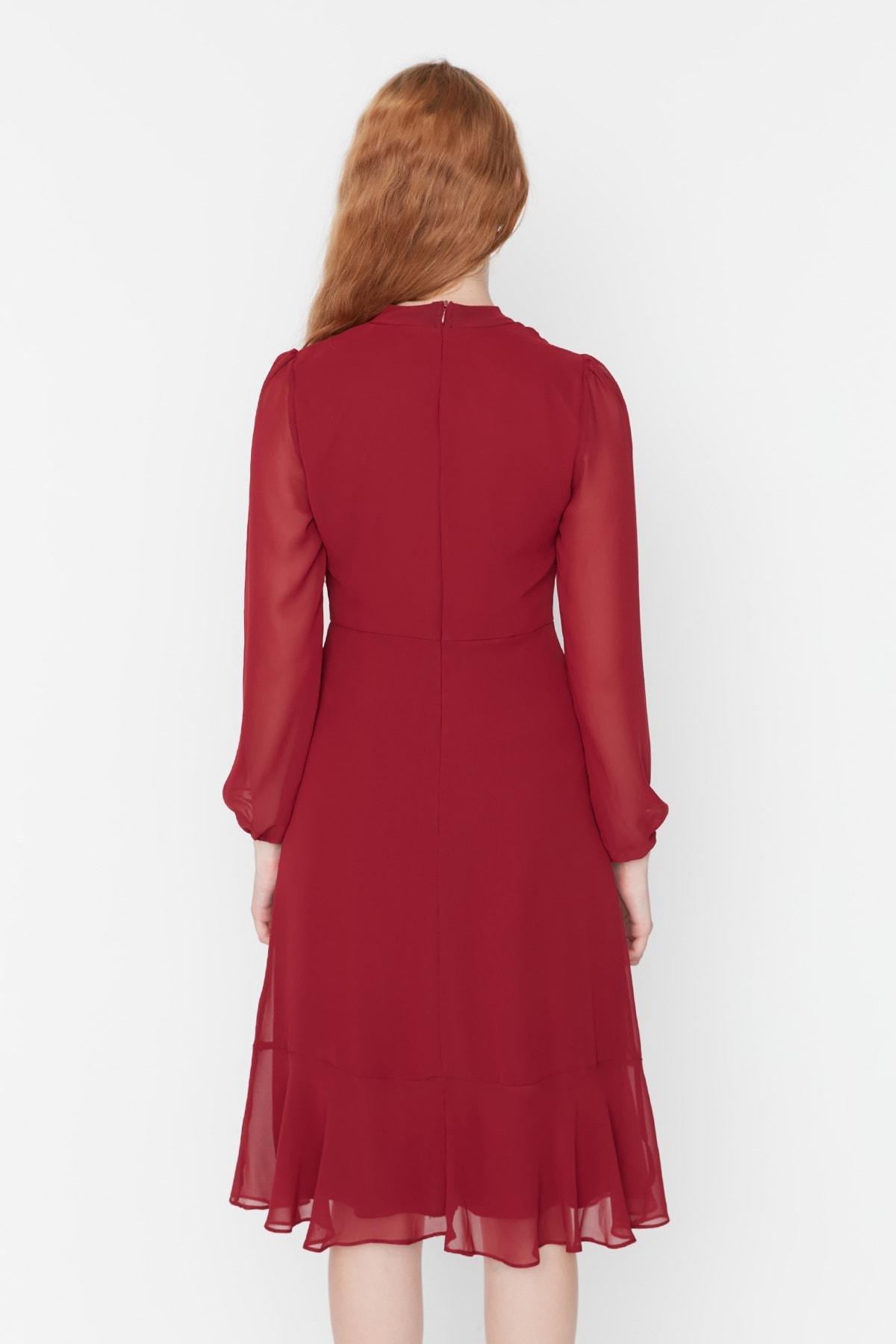 Burgundy A-Line Midi Dress, , large image number 4