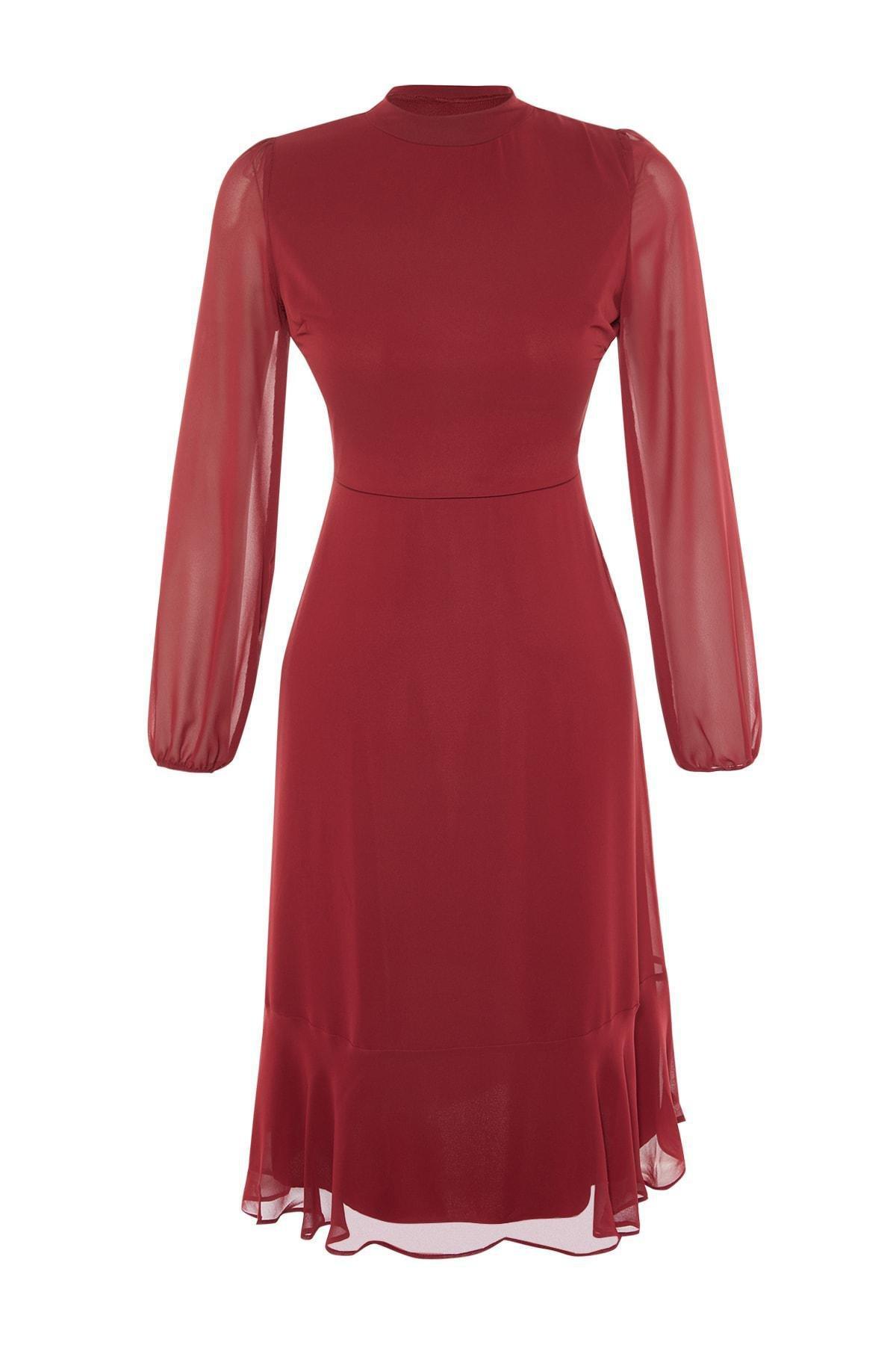 Burgundy A-Line Midi Dress, , large image number 5