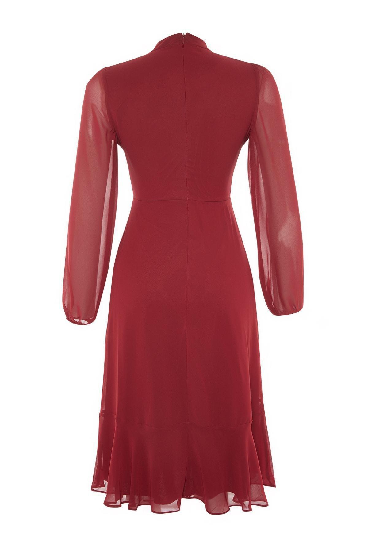 Burgundy A-Line Midi Dress, , large image number 7