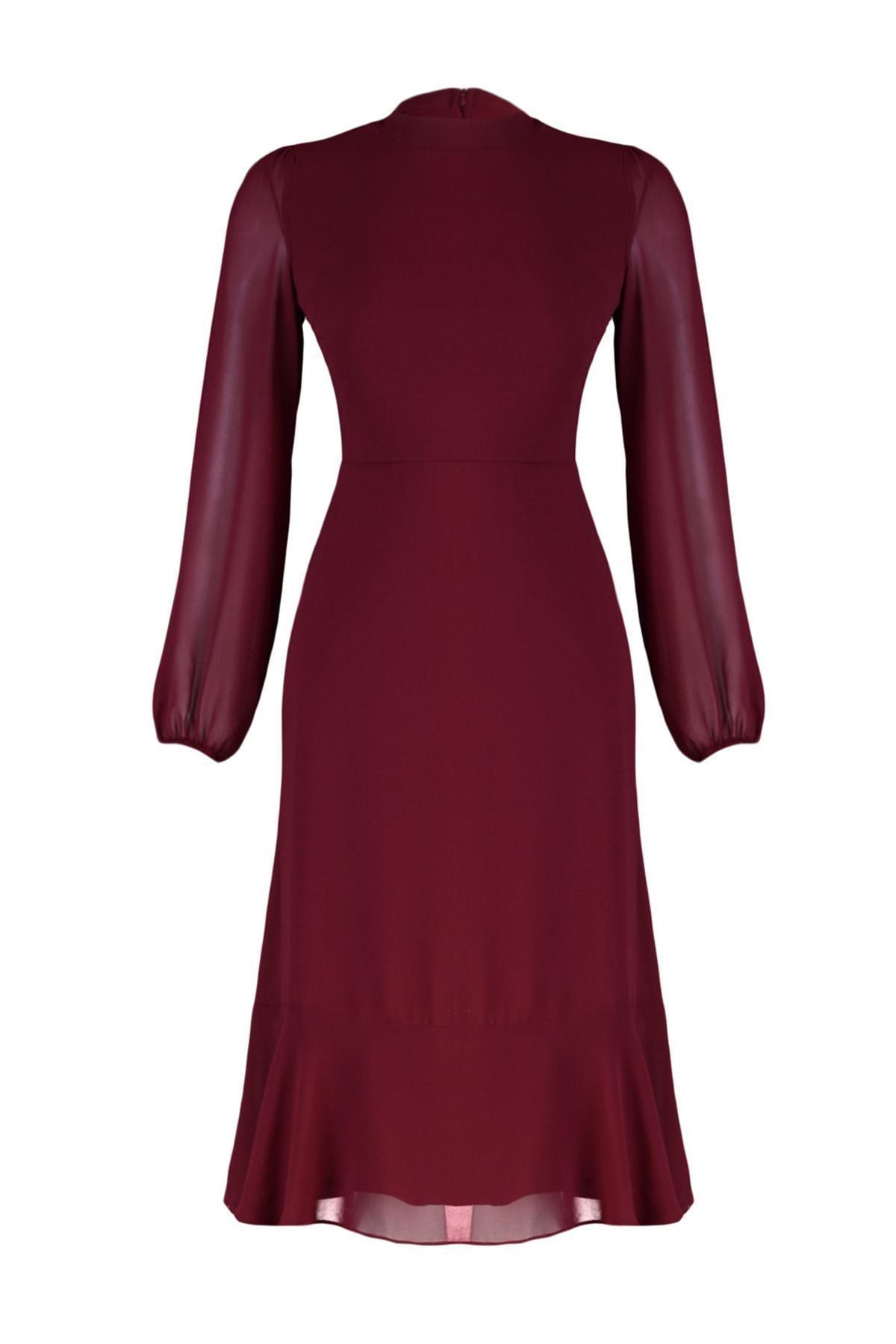Burgundy A-Line Midi Dress, , large image number 8