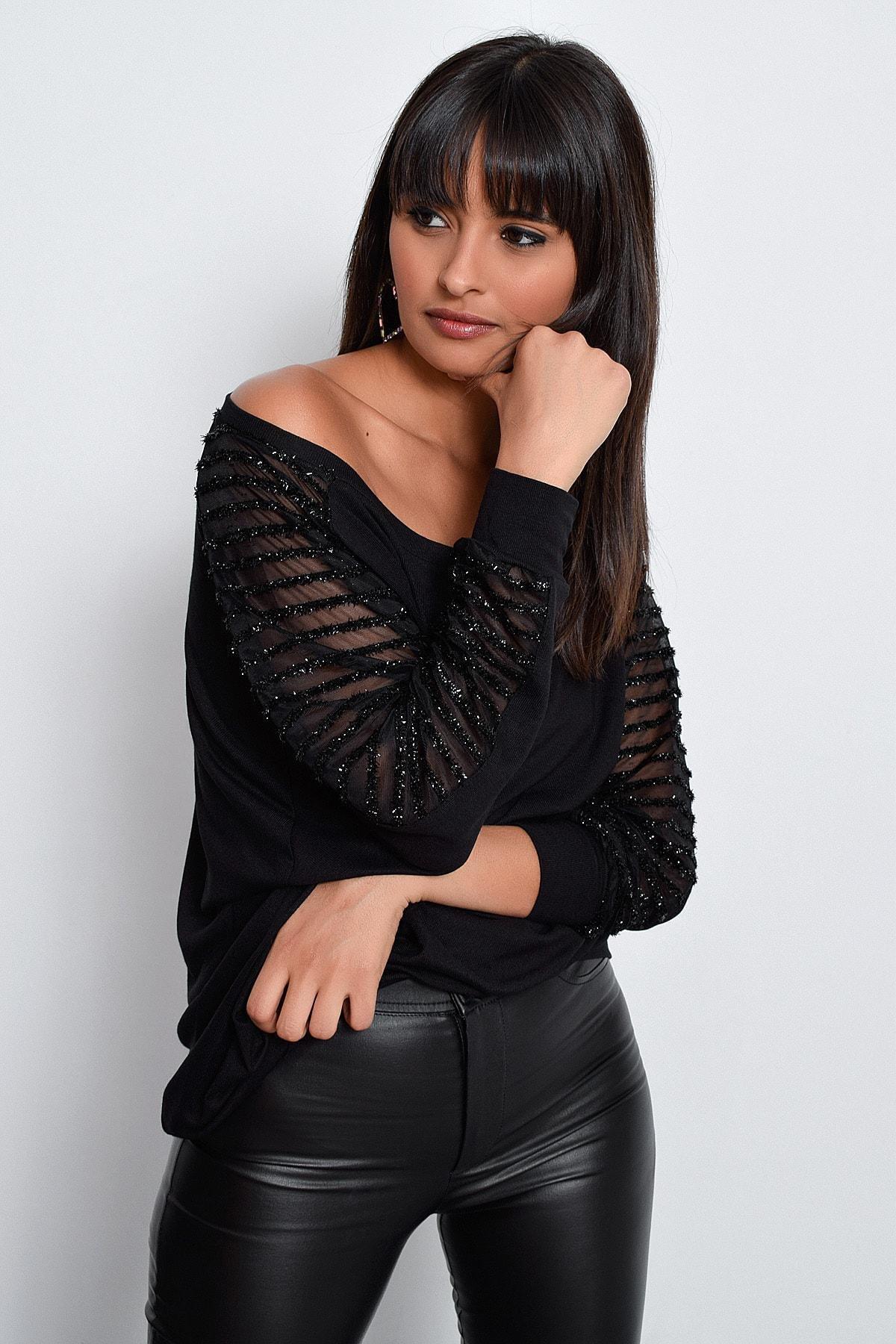 Black Crew Neck Blouse, , large image number 1
