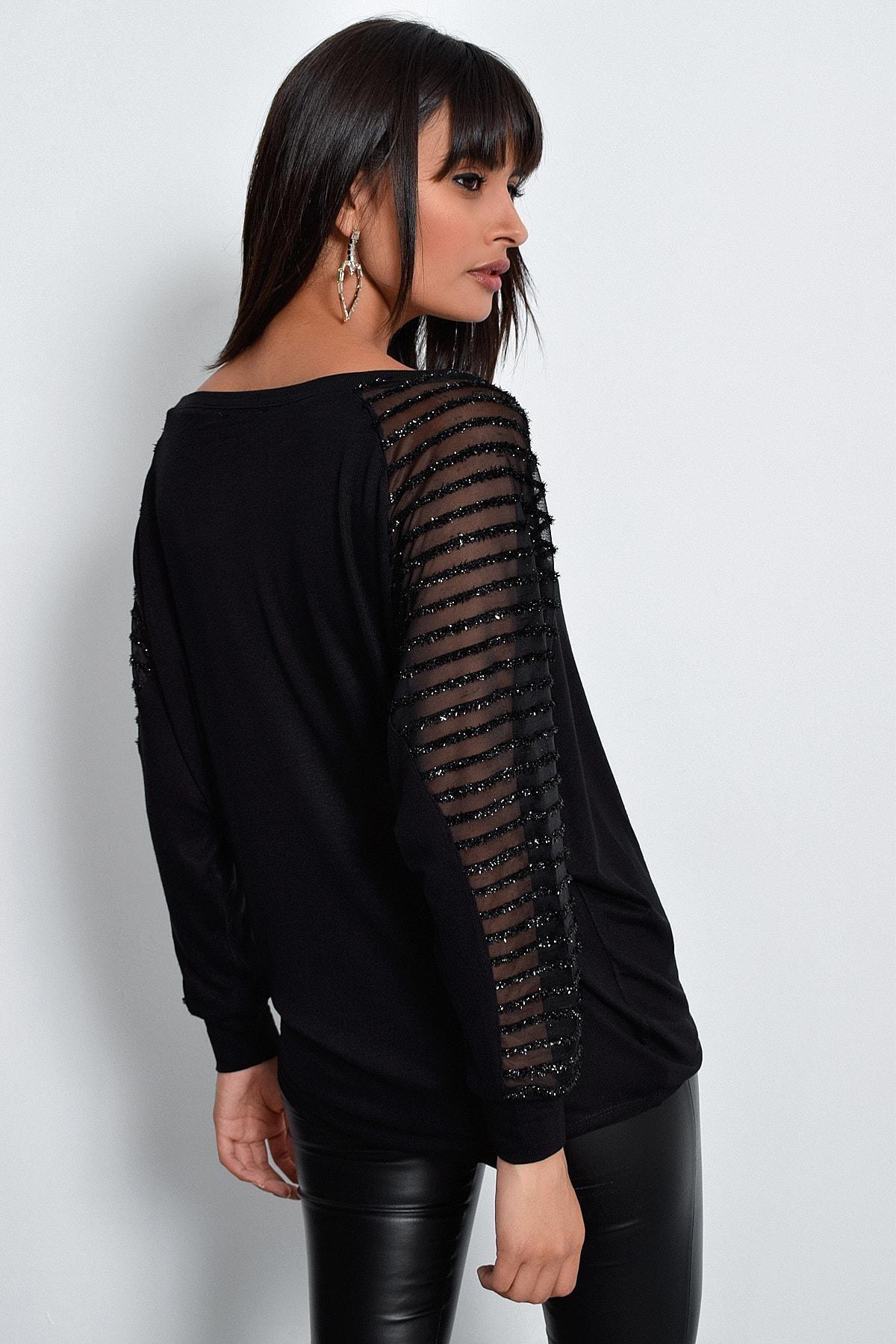 Black Crew Neck Blouse, , large image number 3
