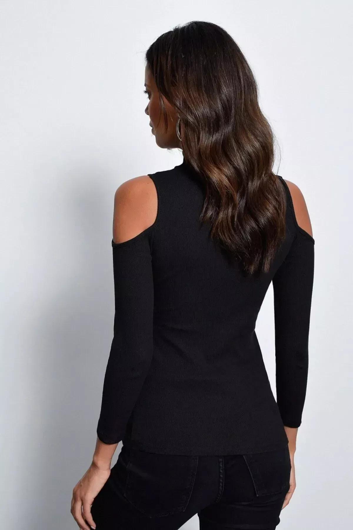 Black Standing Collar Fitted Blouse, BLACK, large image number 7