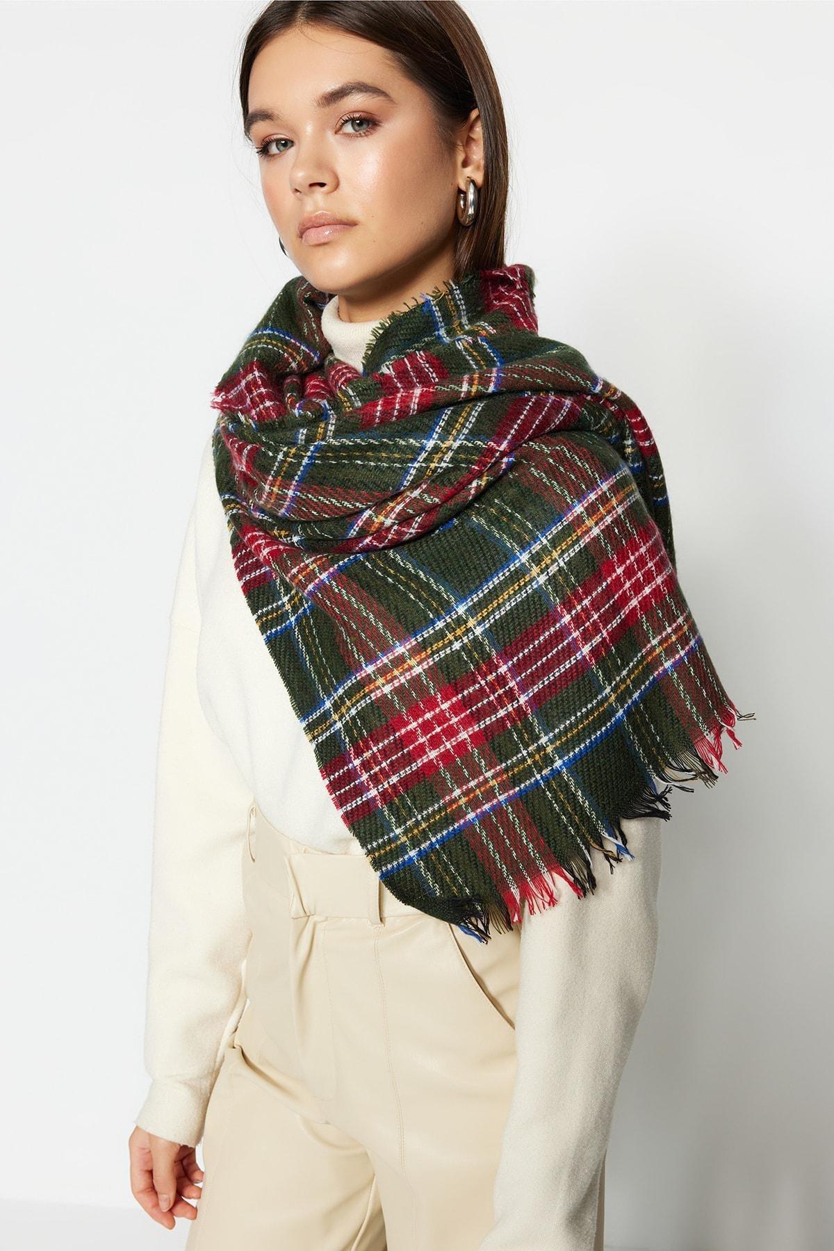 Green Plaid Casual Scarf, Green, large image number 2