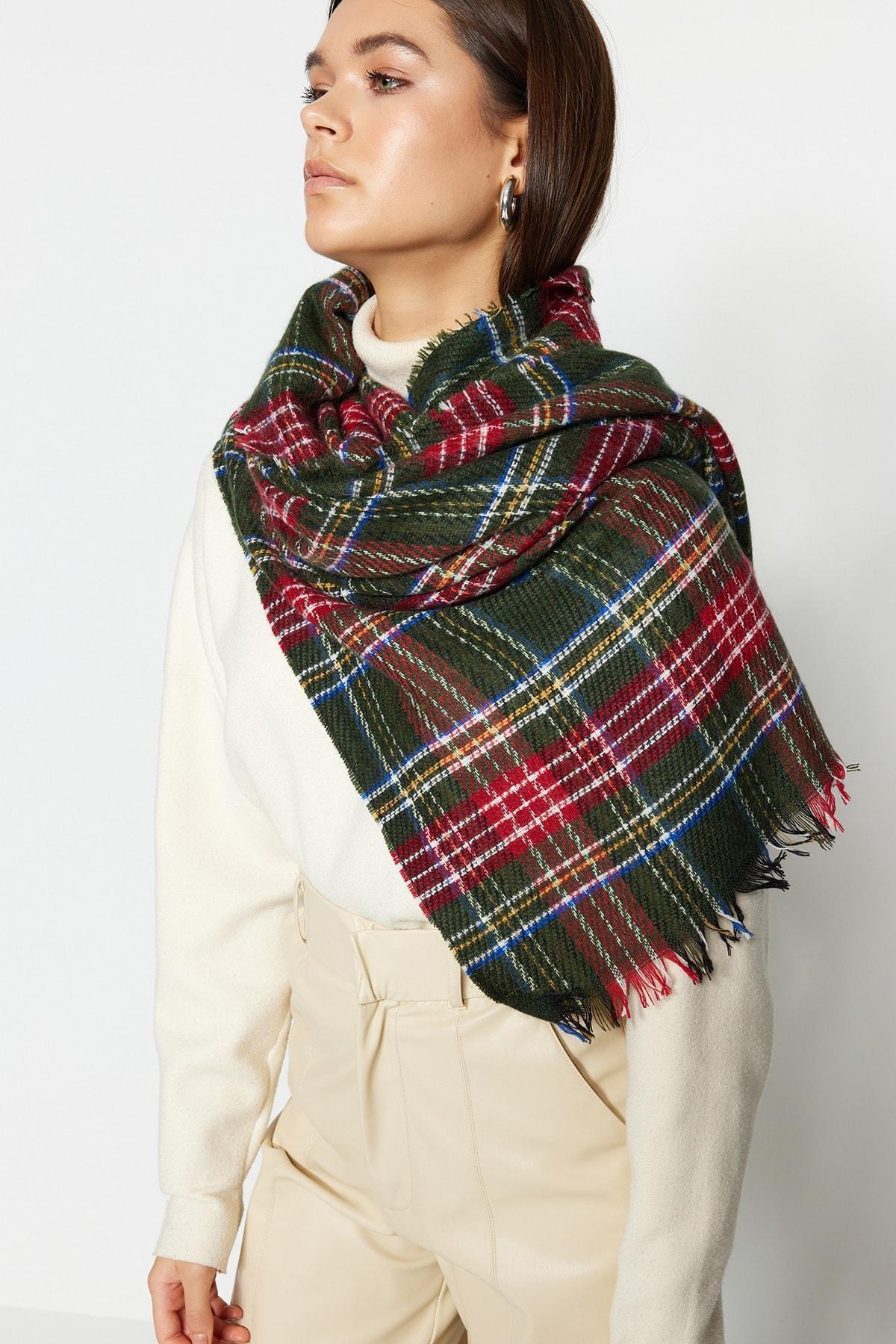Green Plaid Casual Scarf, Green, large image number 3