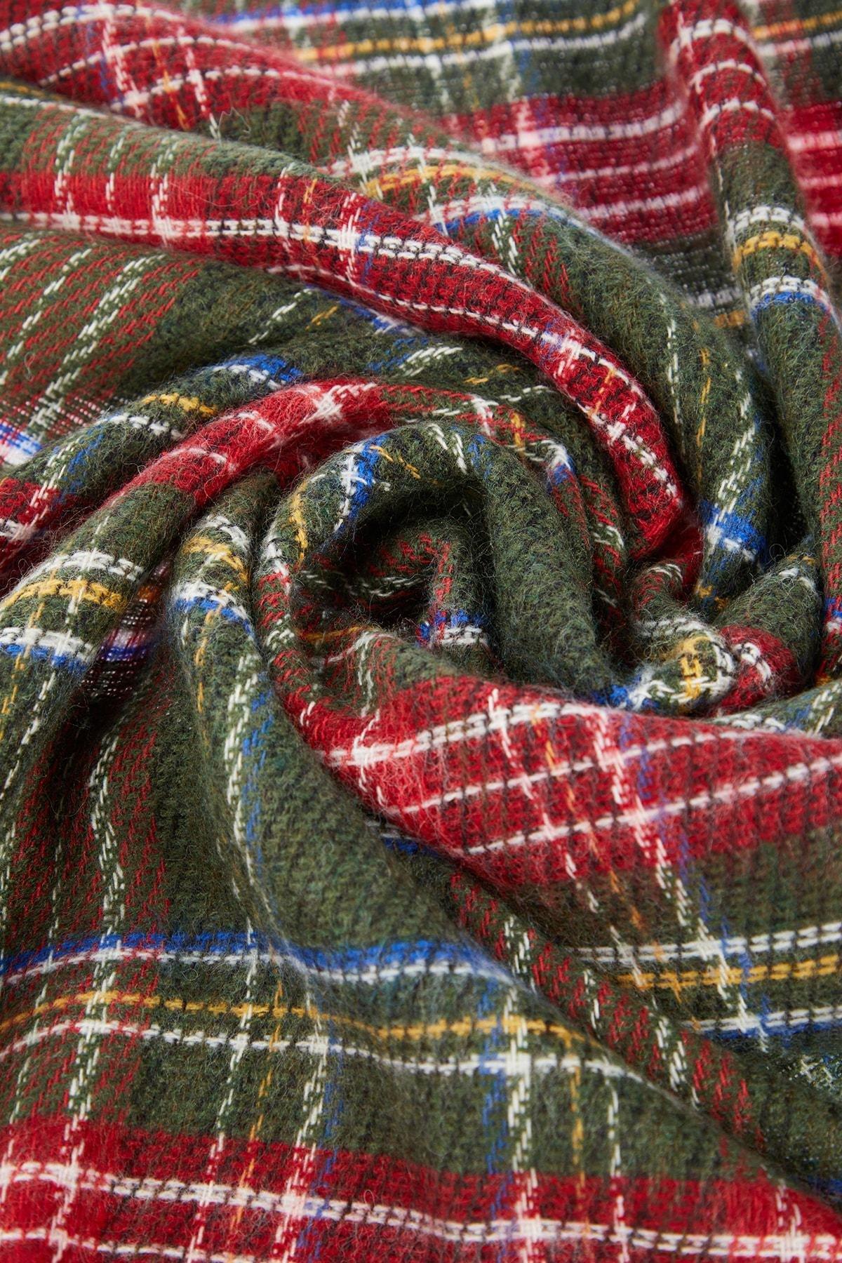 Green Plaid Casual Scarf, Green, large image number 5