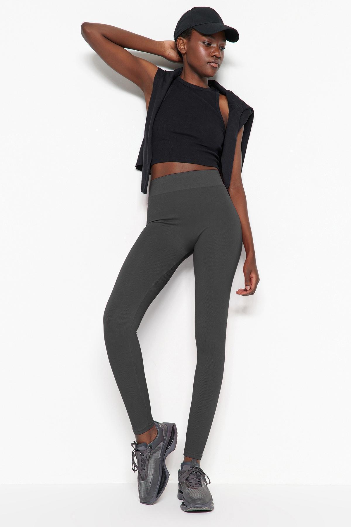 Grey Seamless Full Length Sports Tights, , large image number 2