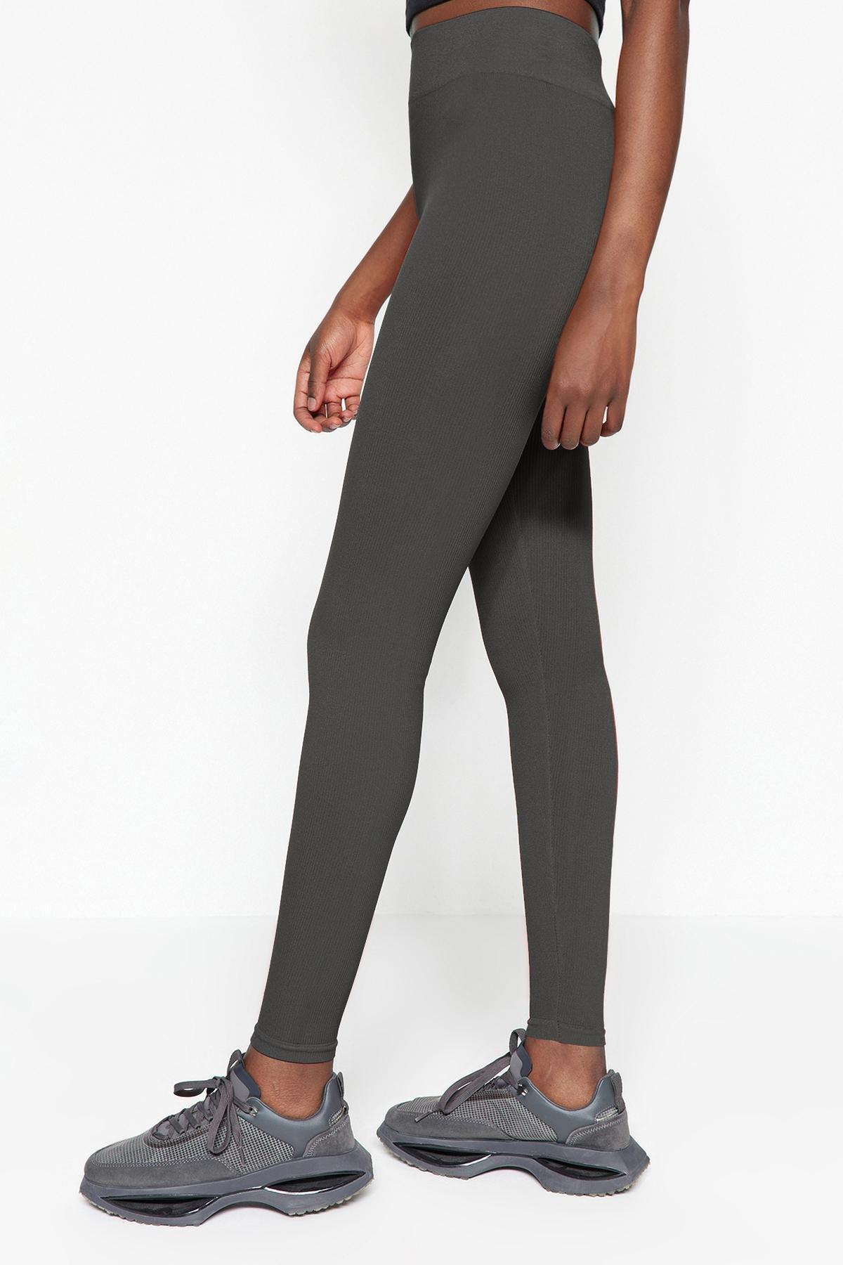 Grey Seamless Full Length Sports Tights, , large image number 3
