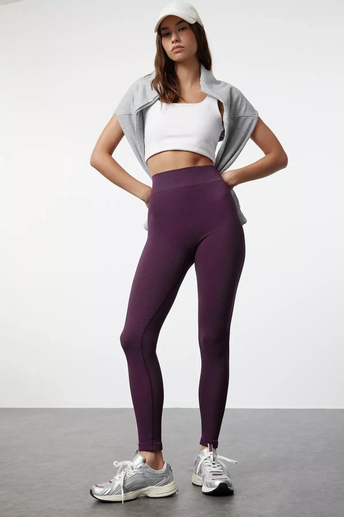 Pink Seamless Full Length Sports Tights, Plum, large image number 0