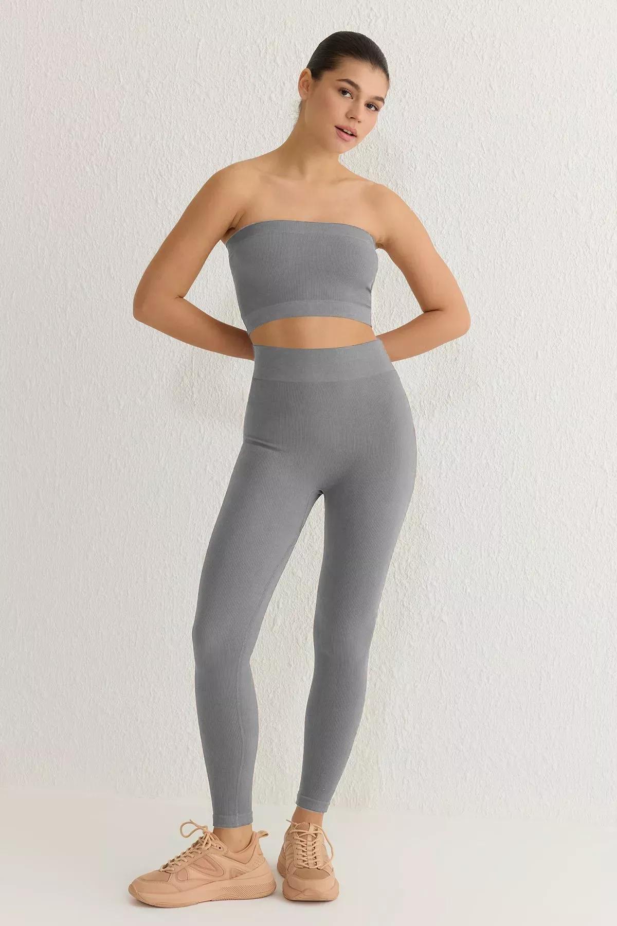 Grey High Waist Skinny Sports Leggings, Gray, large image number 1