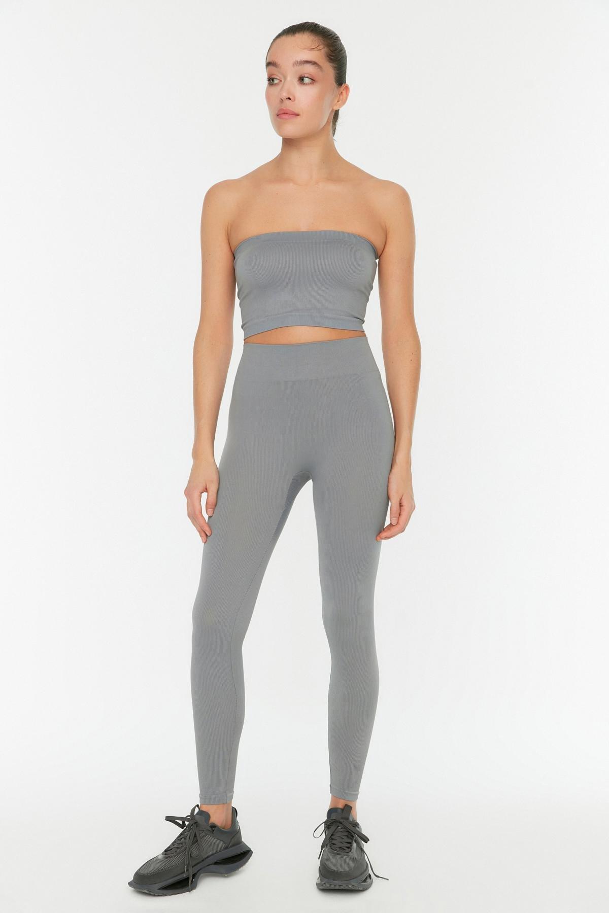 Grey High Waist Skinny Sports Leggings, , large image number 2