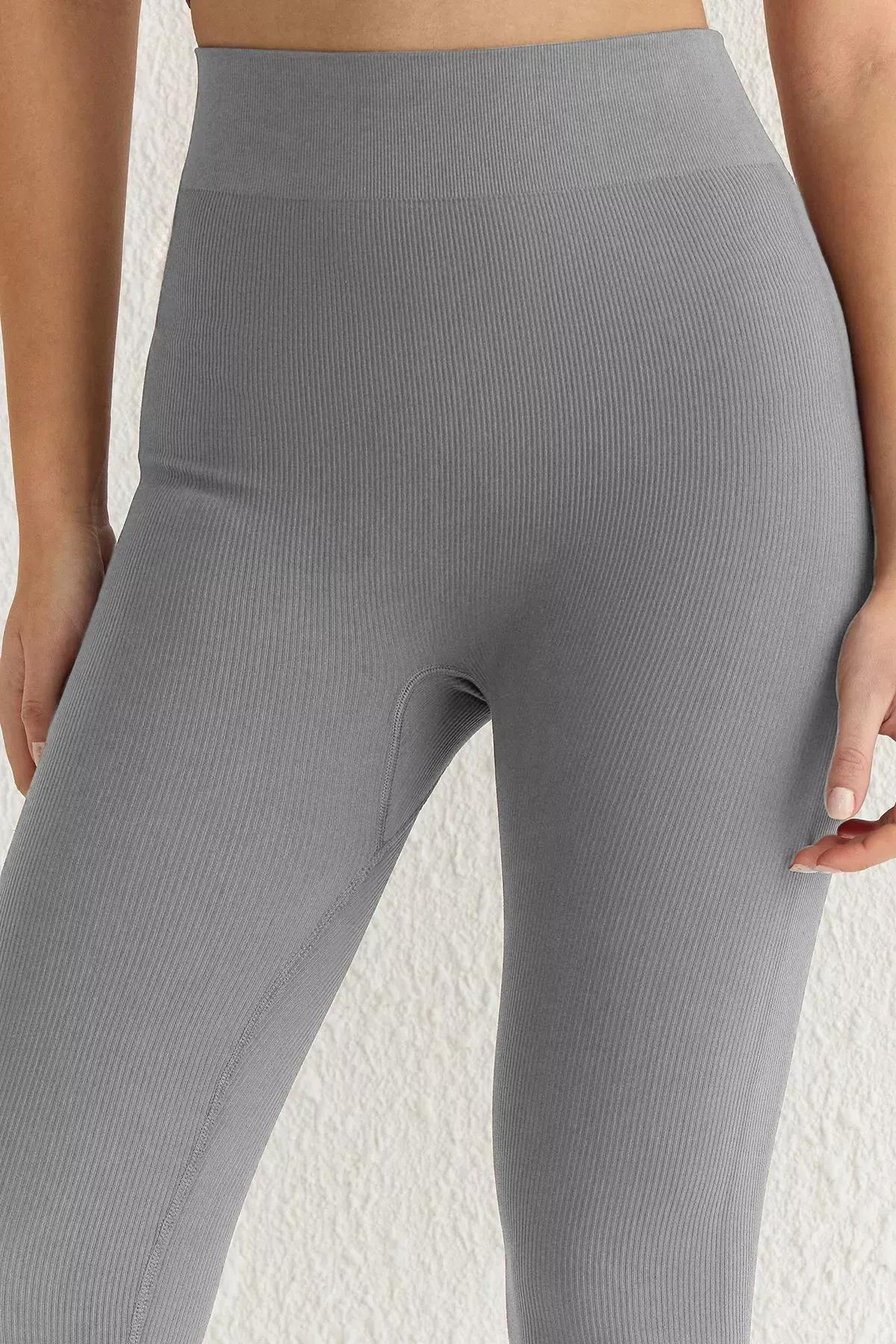 Grey High Waist Skinny Sports Leggings, Gray, large image number 3