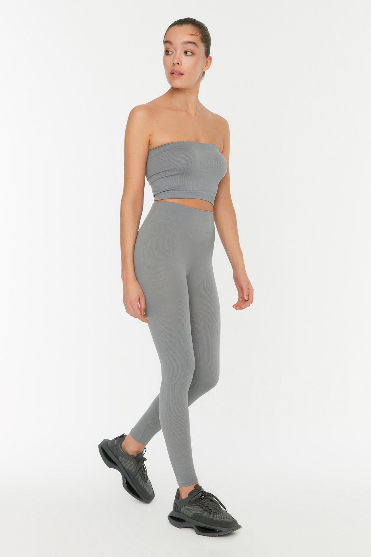 Grey High Waist Skinny Sports Leggings, , large image number 5