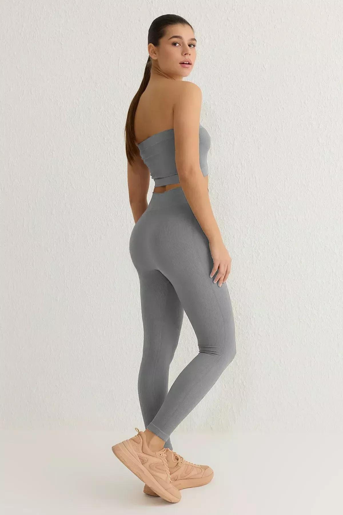 Grey High Waist Skinny Sports Leggings, Gray, large image number 5