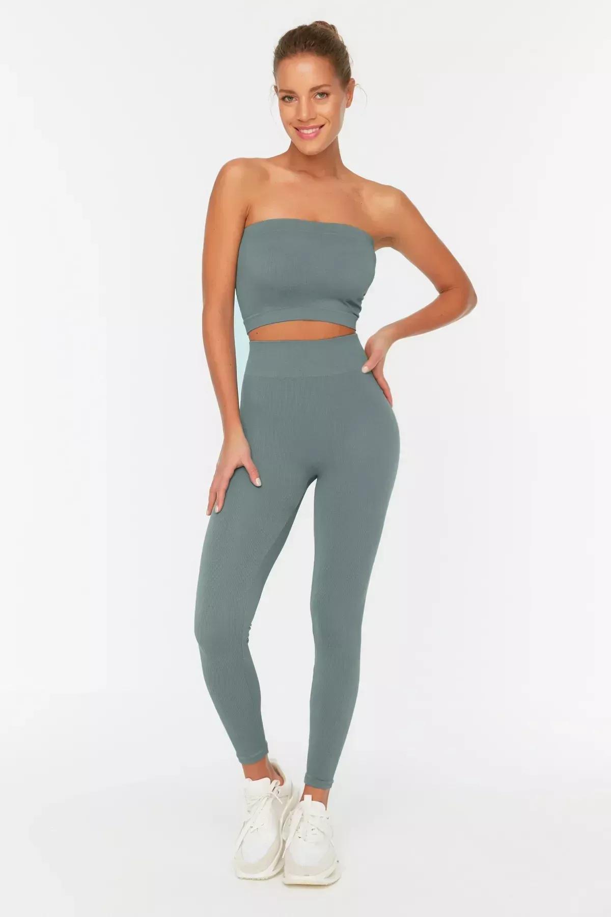 Green High-Waist Leggings, Khaki, large image number 5