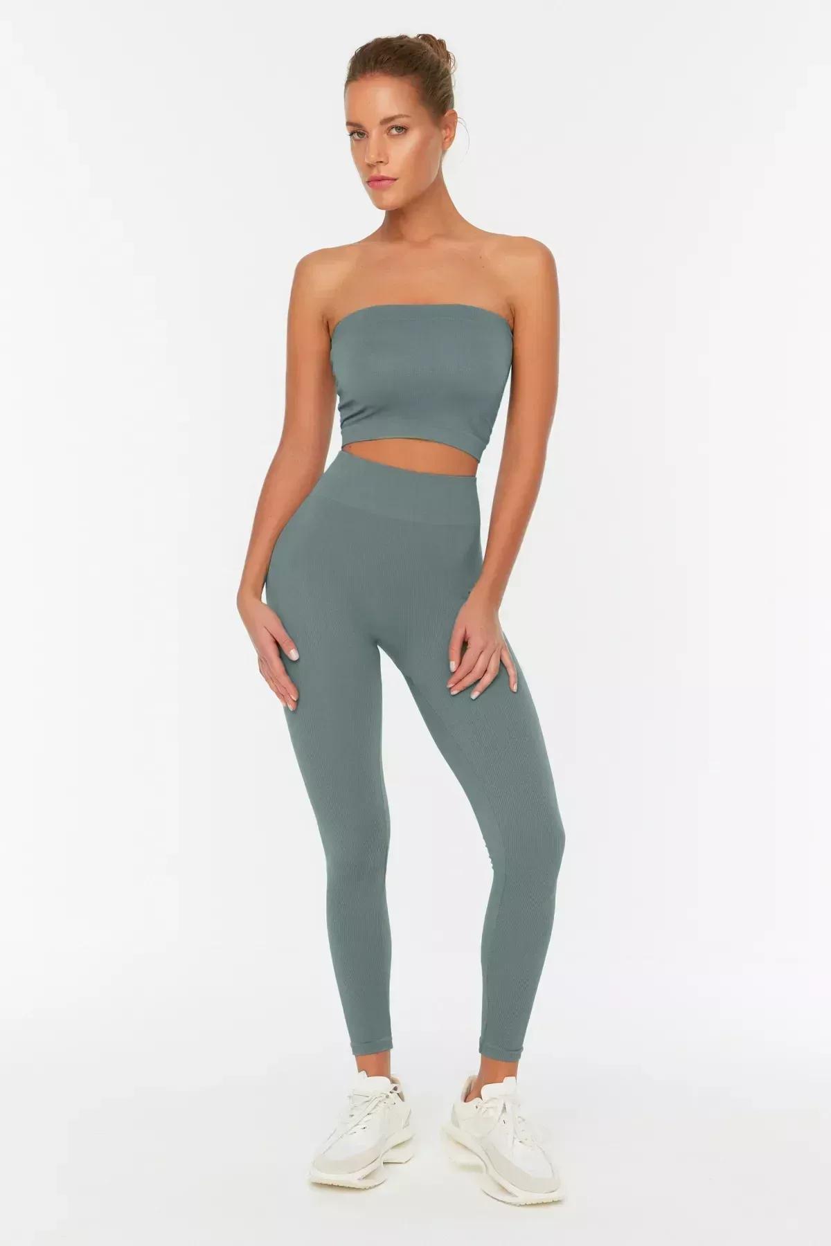 Green High-Waist Leggings, Khaki, large image number 6