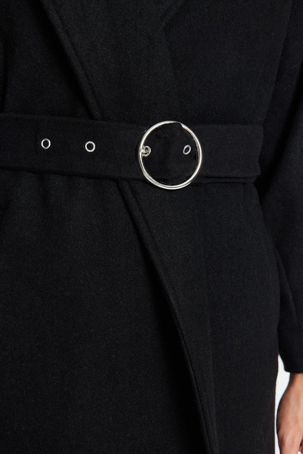 Black Puffer Lapel Collar Coat, Black, large image number 5