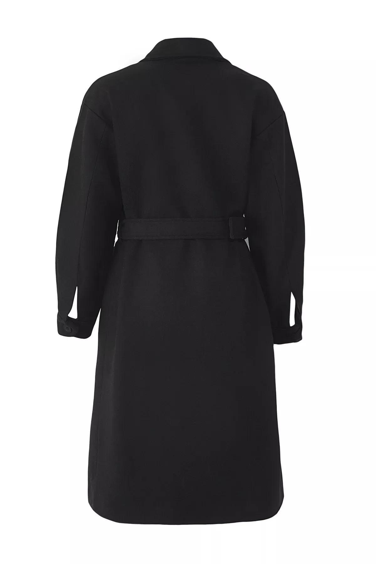 Black Puffer Lapel Collar Coat, Black, large image number 7